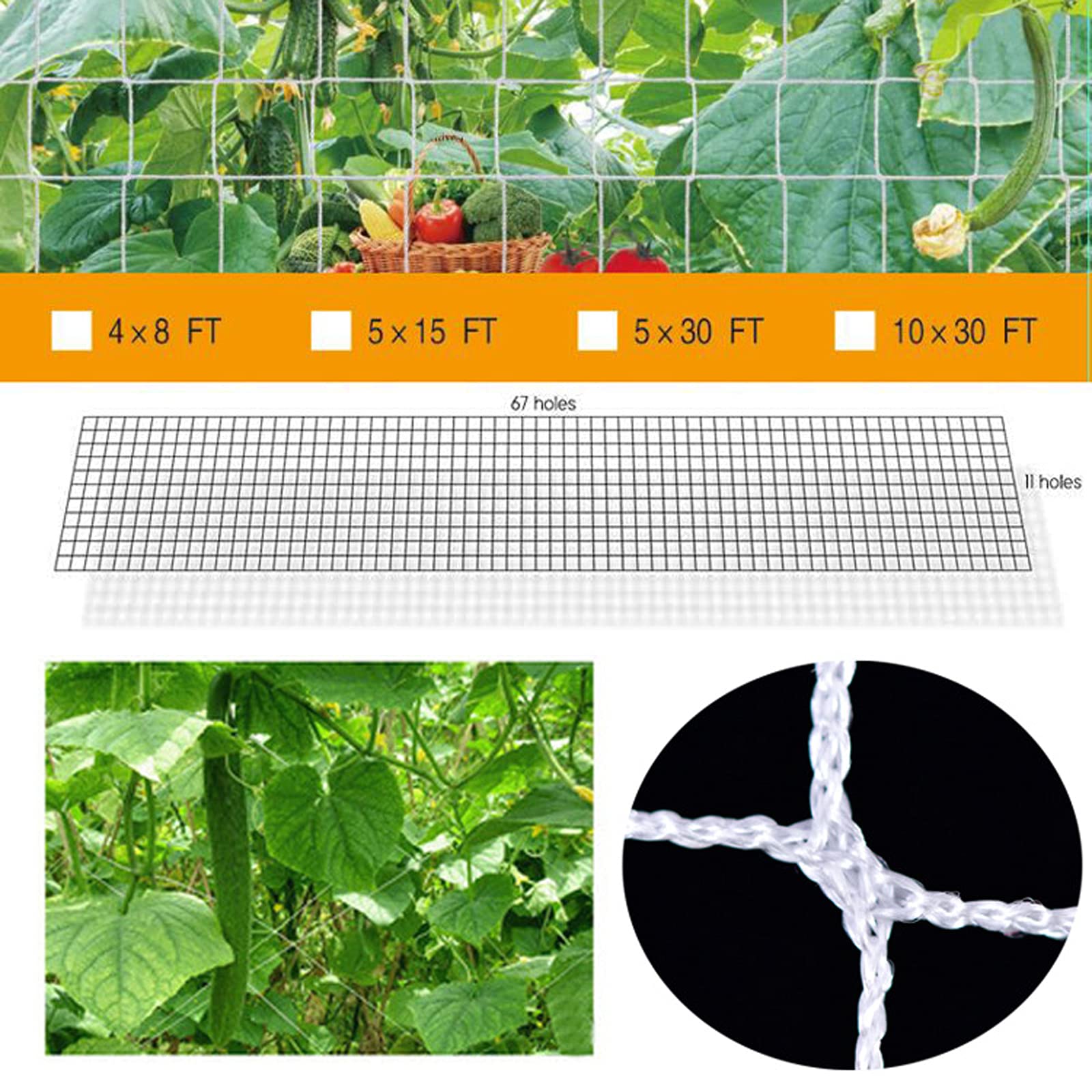 Heavy Duty Polyester Plant Trellis Netting - 5x30ft Square Mesh Support Net for Climbing Plants, Fruits, Vegetables - Durable Garden Trellis for Cucumbers, Tomatoes, Peas - 1 Pack - Perfect for Vertical Gardening & Backyard Farming