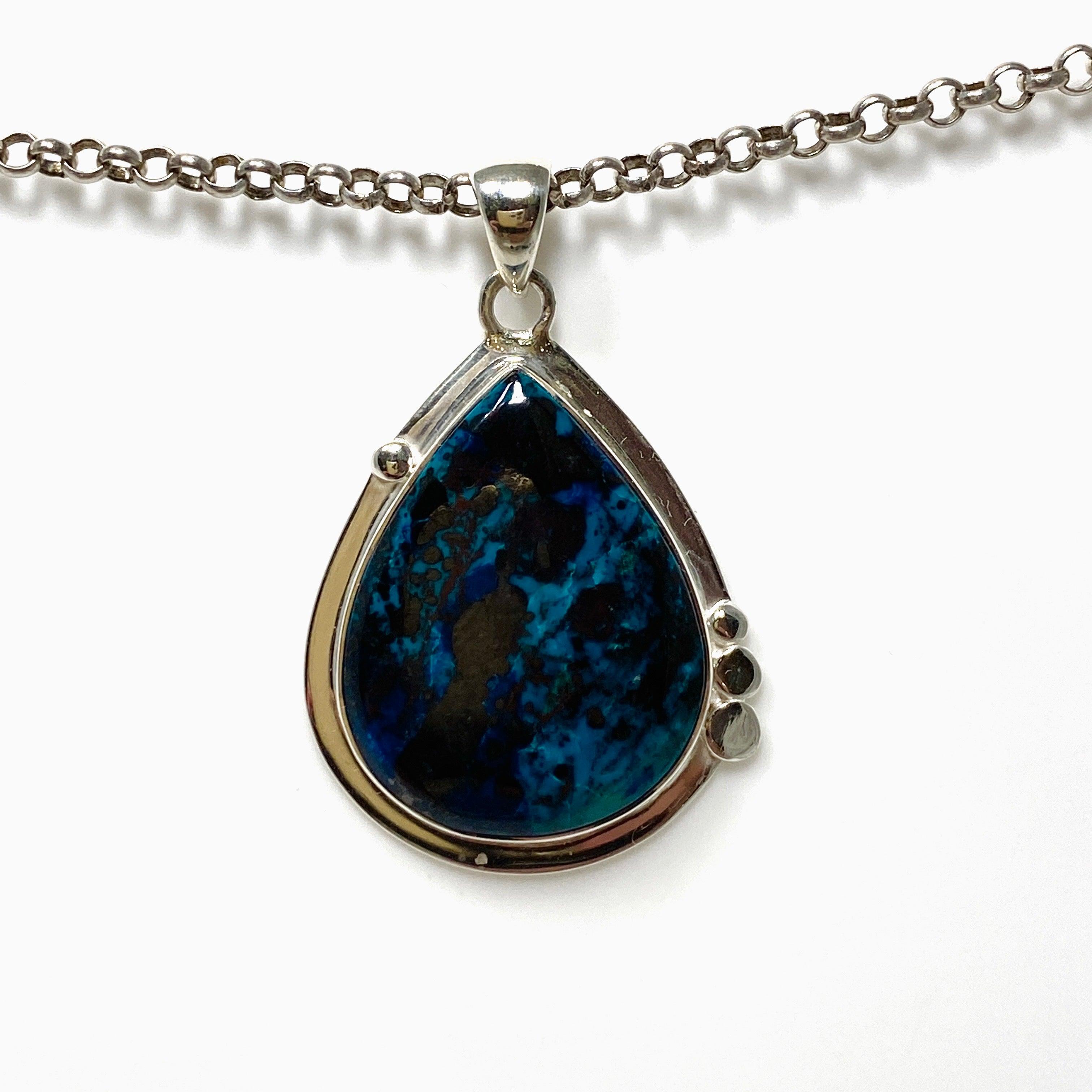Shattuckite with Cuprite Teardrop Pendant Necklace - Handcrafted Gemstone Jewelry KPGJ4429 | Spiritual Healing, Meditation & Boho Fashion Accessory