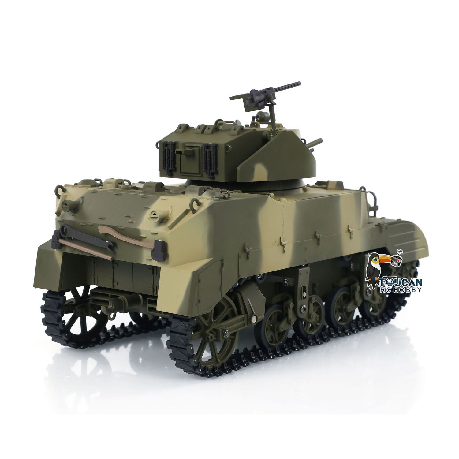 1/16 Scale US M5A1 Stuart VI RC Tank - Remote Control Ready-to-Run Light Tank with 360° Rotation, Smoke Effect, Barrel Recoil, LED Flash & Dual Battery System - Perfect for Military Enthusiasts & Battle Simulation Scenes