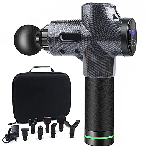 7 Heads & 30 Speeds Deep Tissue Massage Gun - Handheld Percussive Muscle Massager for Neck, Back & Body Pain Relief - Carbon Fiber Fascia Gun for Athletes, Gym Recovery & Home Use