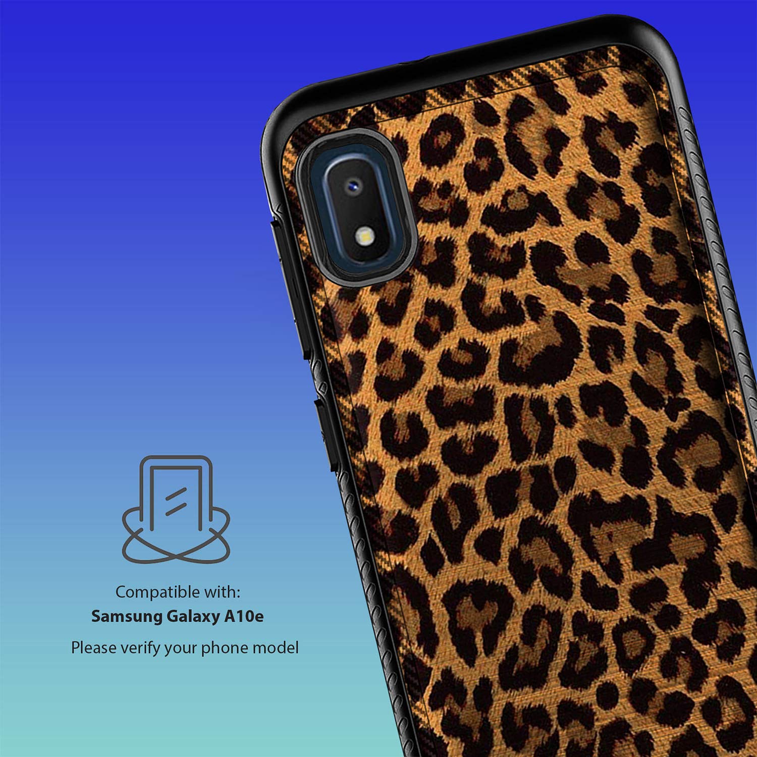 Samsung Galaxy A10e Case - Shockproof Hybrid Grip Phone Cover with Embossed Leopard Print | Slim Fit Protective Case for Everyday Use & Outdoor Activities