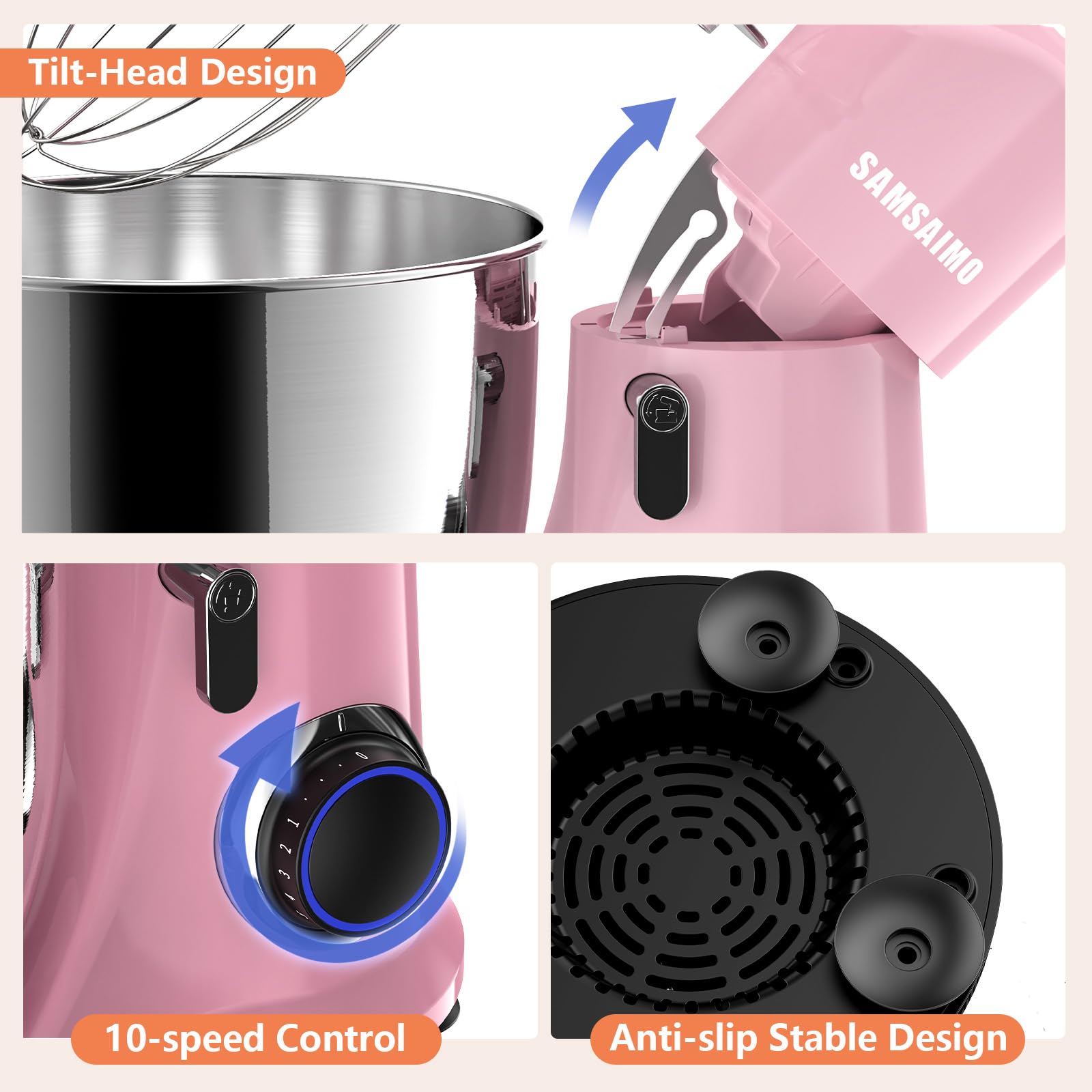 660W 10-Speed 3-in-1 Electric Stand Mixer with Pulse Button - Includes 6.5QT Stainless Steel Bowl, Dough Hook, Beater & Whisk - Perfect for Baking Cakes, Cookies, Bread & More - Sakura Pink Kitchen Mixer for Home Bakers