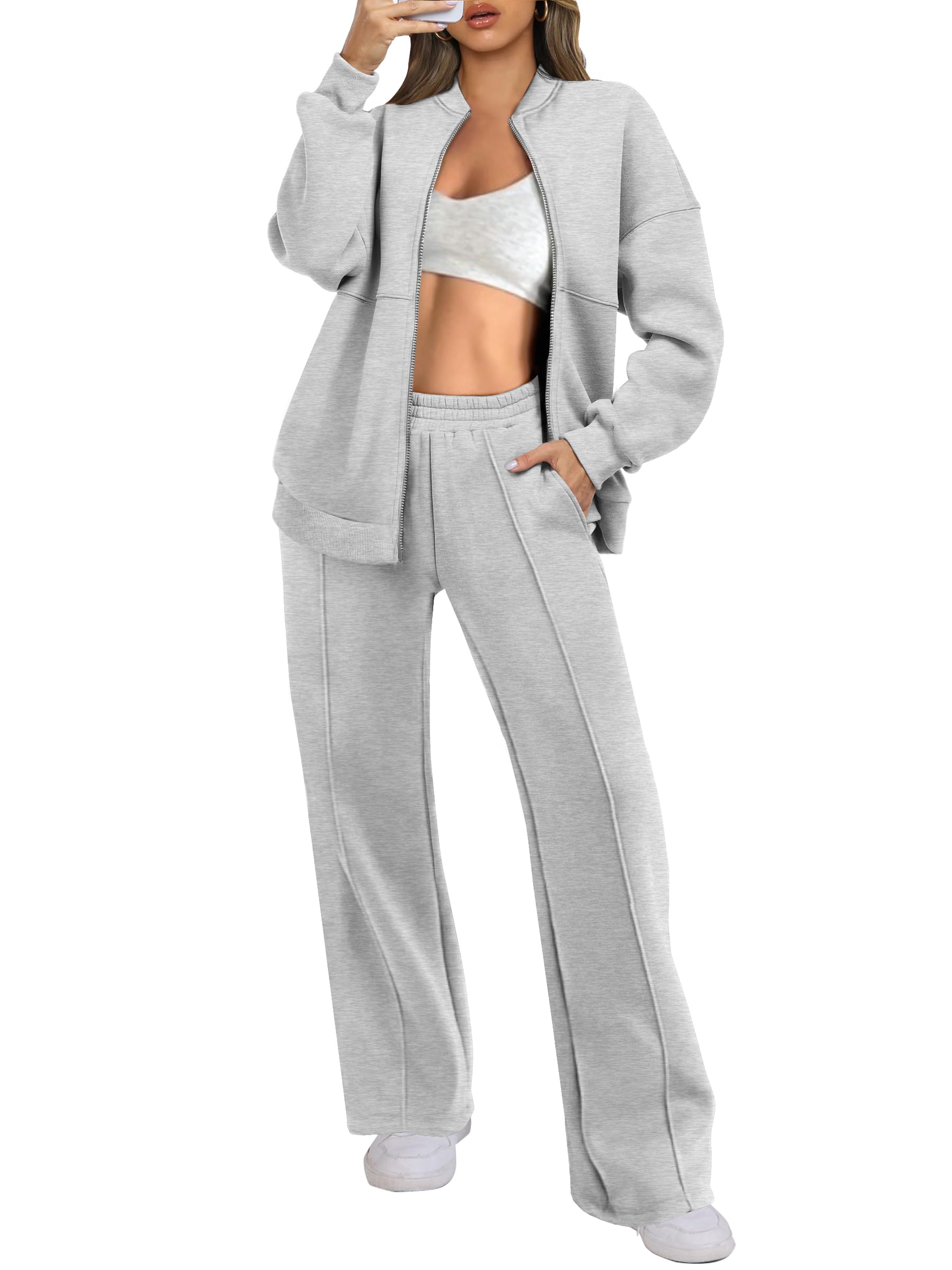 ANRABESS Women's 2-Piece Lounge Set - Oversized Zip-Up Sweatshirt & Sweatpants Matching Outfit | Cozy Fall Winter Loungewear for Home, Travel & Casual Wear