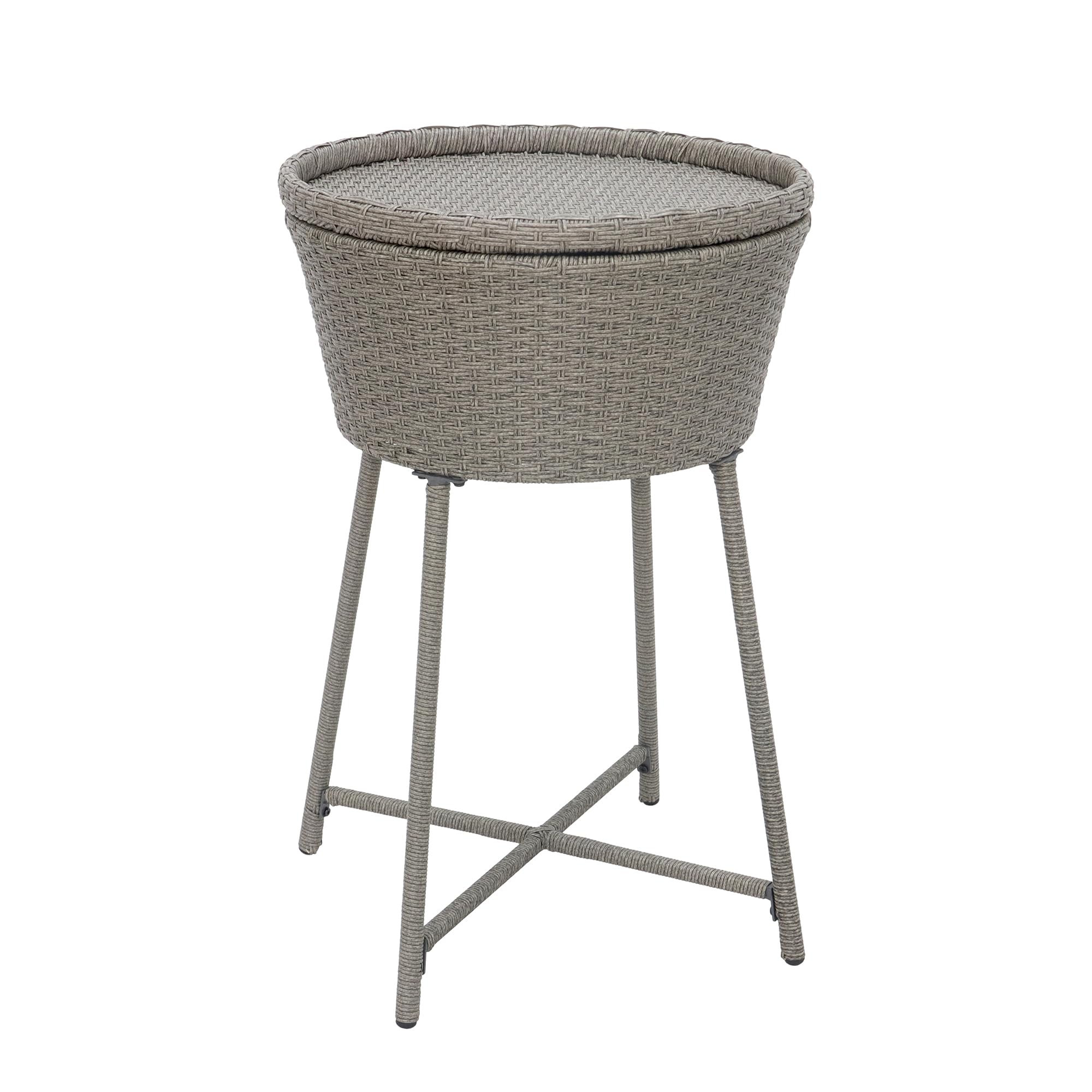 MAYPEX Outdoor Patio Wicker Ice Cooler with Removable Tray & Bucket - Grey | Insulated Picnic Basket for Beach, Camping, BBQ & Tailgating Parties