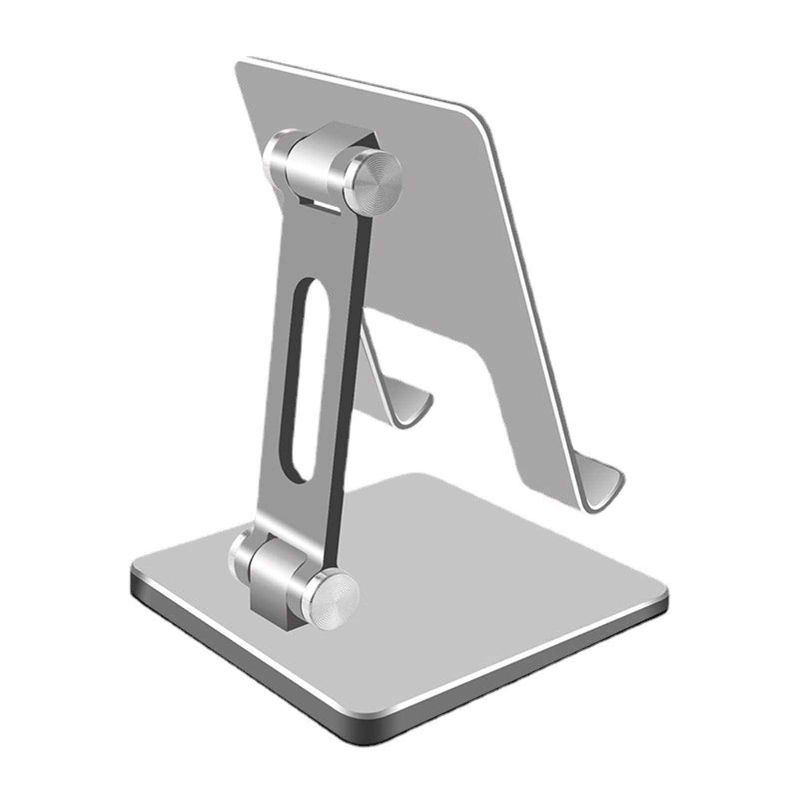Adjustable Aluminum Foldable Phone & Tablet Stand - Portable Desk Holder with Heavy Duty Metal Base for iPhone, iPad, Samsung (Silver) | Perfect for Home Office, Bedroom, Kitchen & Travel Use