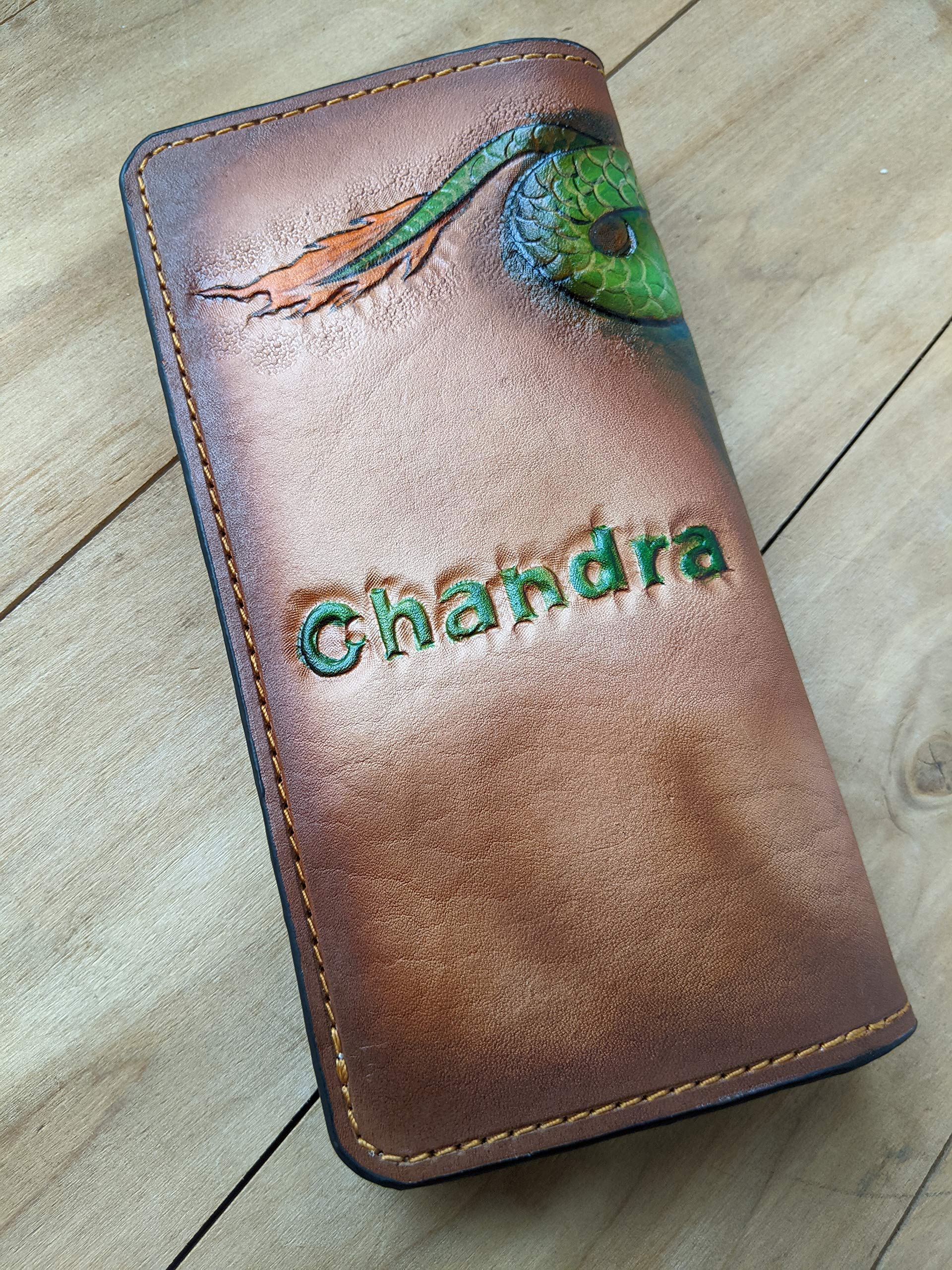 Handmade 3D Genuine Leather Wallet for Men - Long Biker Wallet with Hand-Carved Dragon Design - Custom Personalized Leather Wallet for Everyday Use & Gift Giving