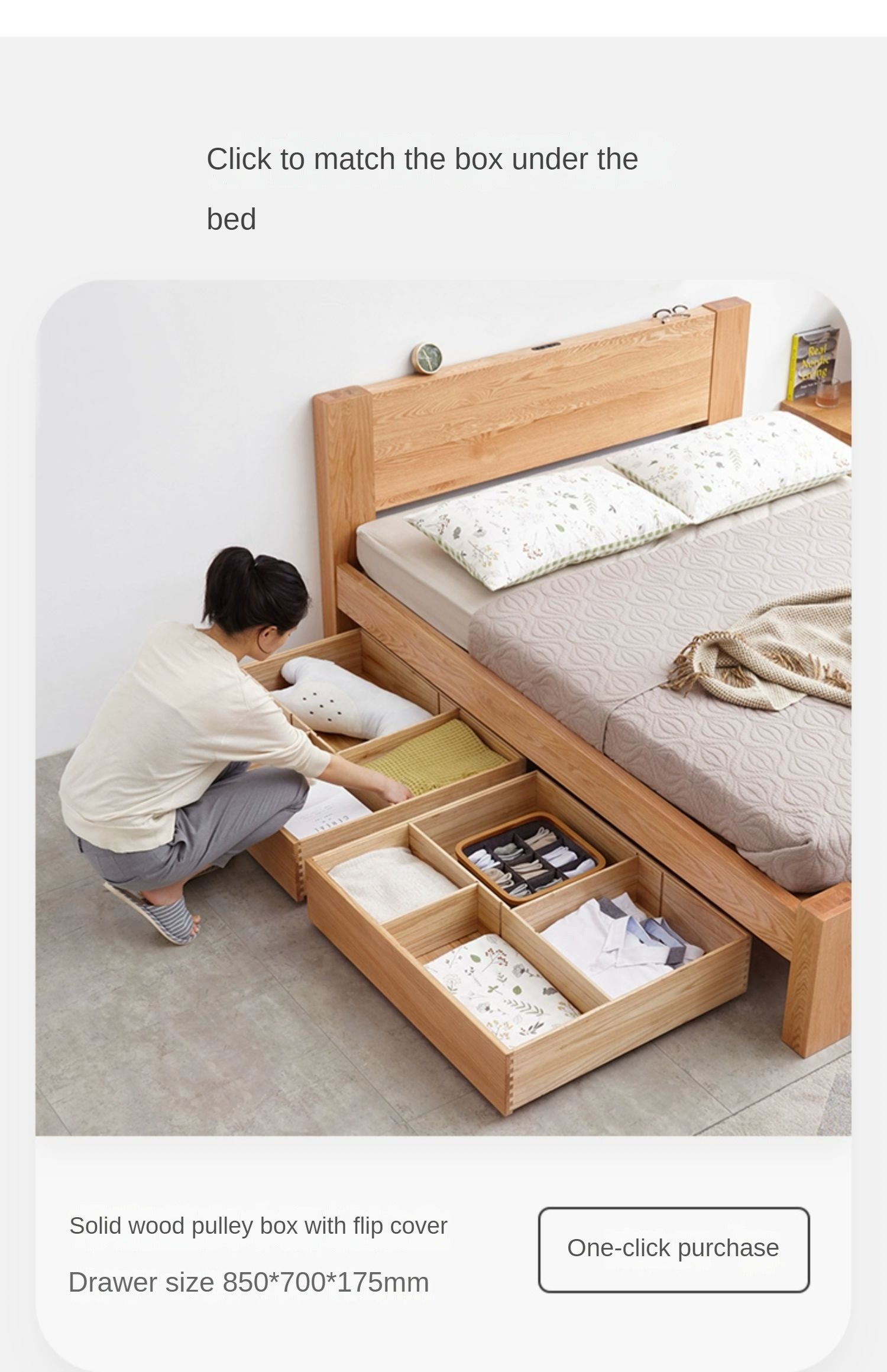 Solid Oak Wood Luminous Bedside Charging Shelf - Nightstand Organizer with USB Ports for Bedroom, Office & Dorm Room - Perfect for Phones, Tablets & Reading Lights