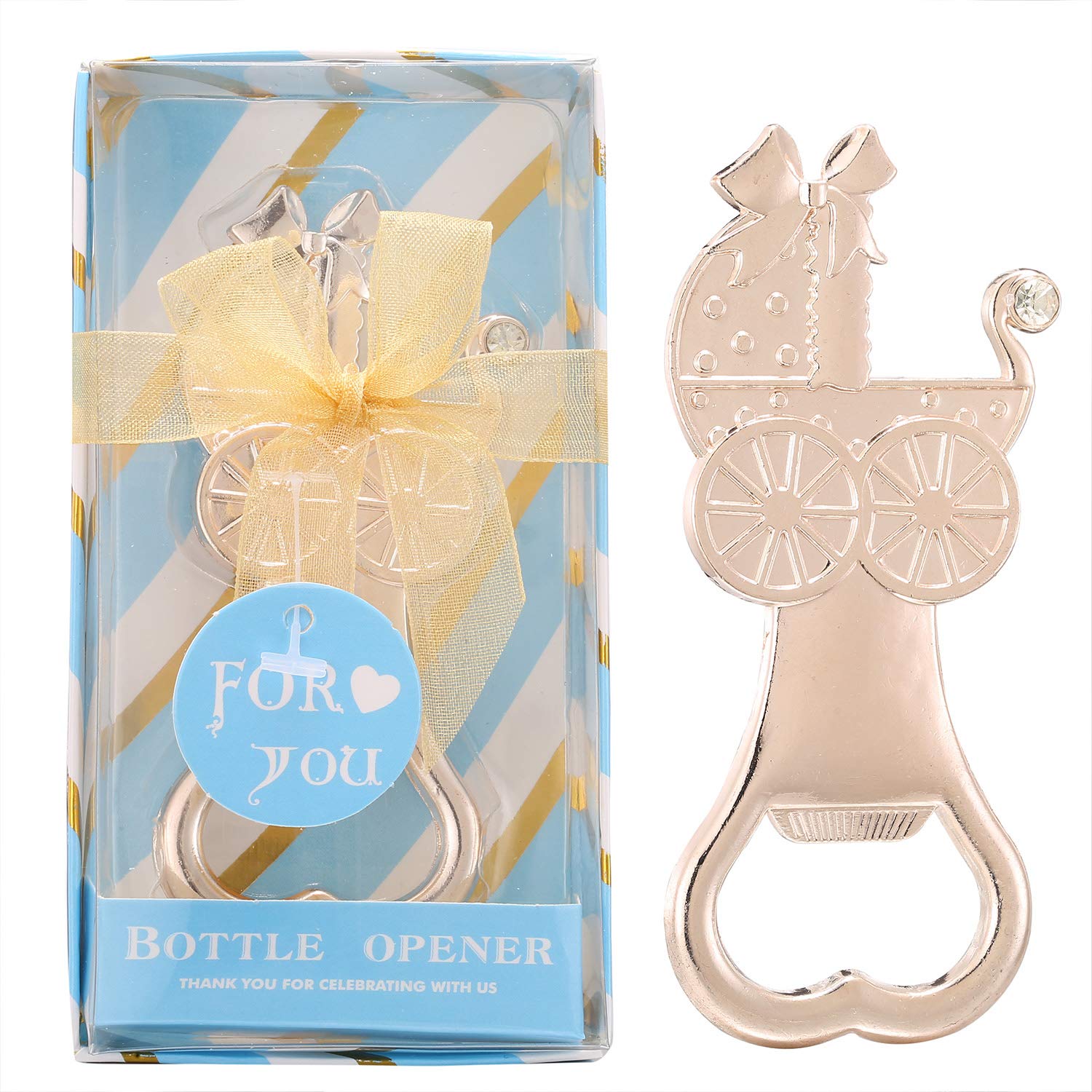 24-Piece Baby Shower Gift Set for Guests - Baby Carriage Beer Bottle Opener, Newborn Return Gifts, Birthday Party Decorations (Blue, 24-Pack) - Perfect for Baby Showers, Gender Reveals & 1st Birthday Parties