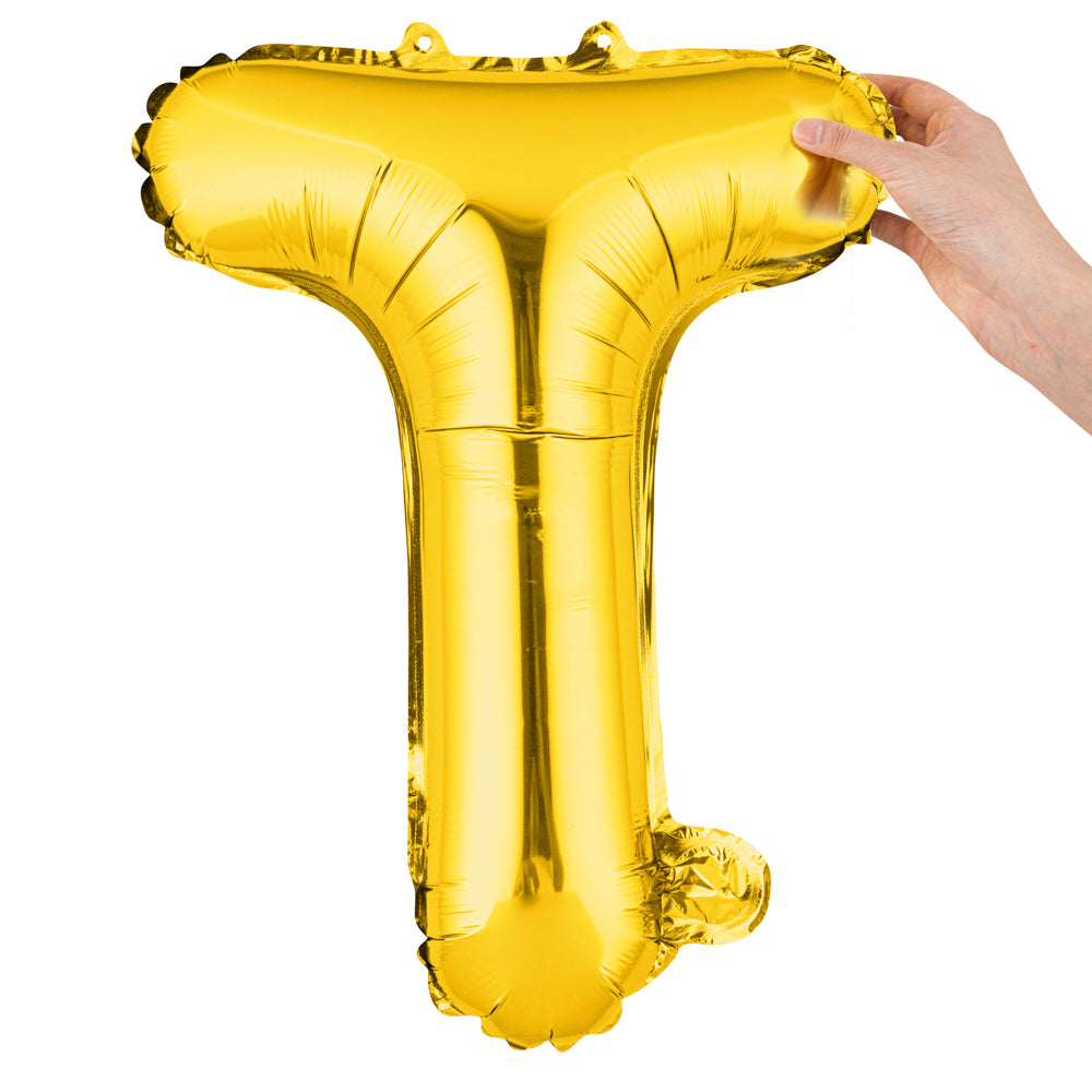 Balloonify Gold Mylar Letter T Balloon - 16 Inch Large Foil Alphabet Balloon for Birthday Party Decorations, Wedding, Baby Shower & Graduation Celebrations