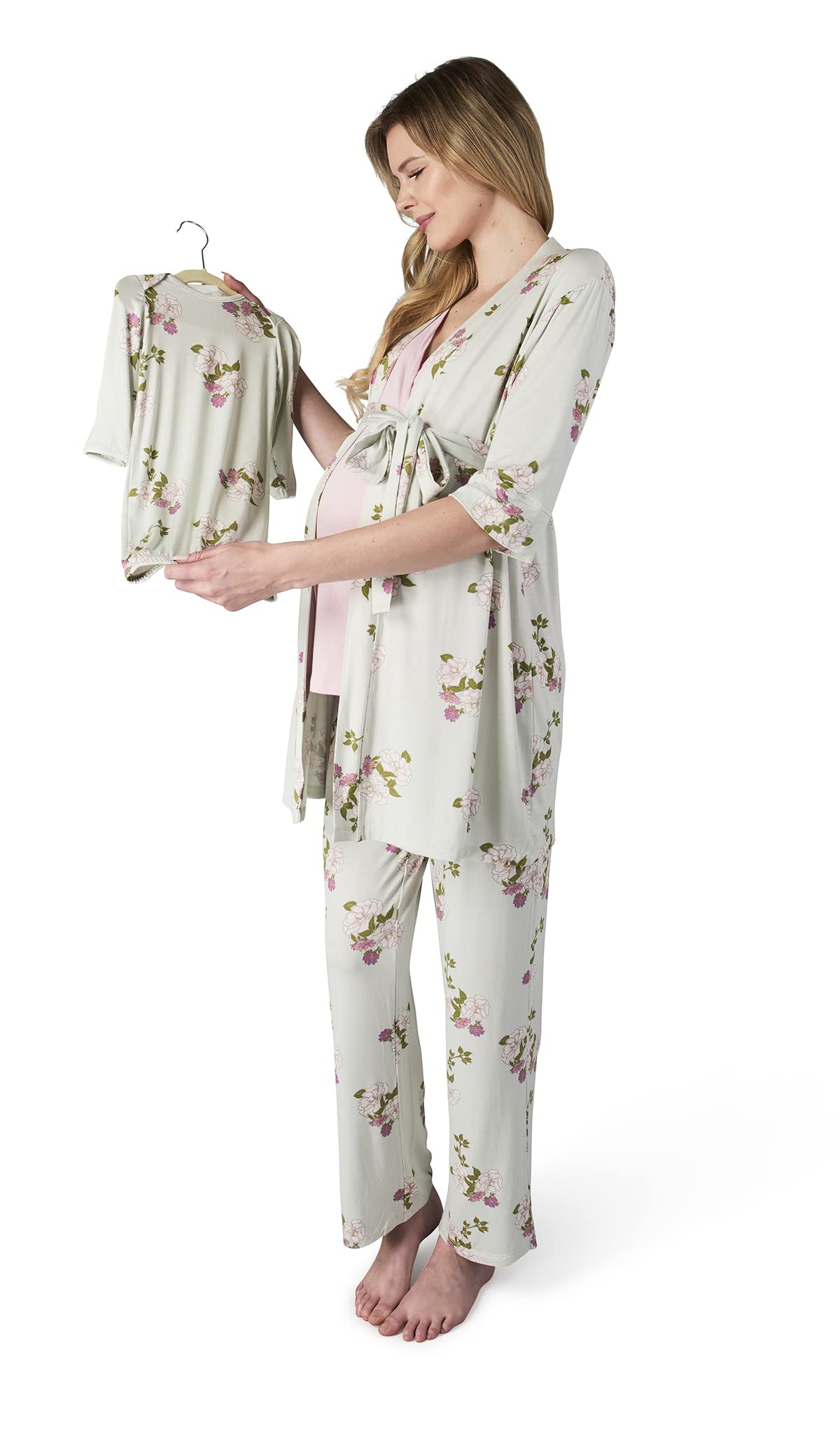 5-Piece Maternity & Nursing Pajama Set - Soft Cotton Sleepwear for Pregnant Women & New Moms - Comfortable Breastfeeding PJS for Mother and Baby - Perfect for Nighttime Nursing, Hospital Stay & Postpartum Recovery