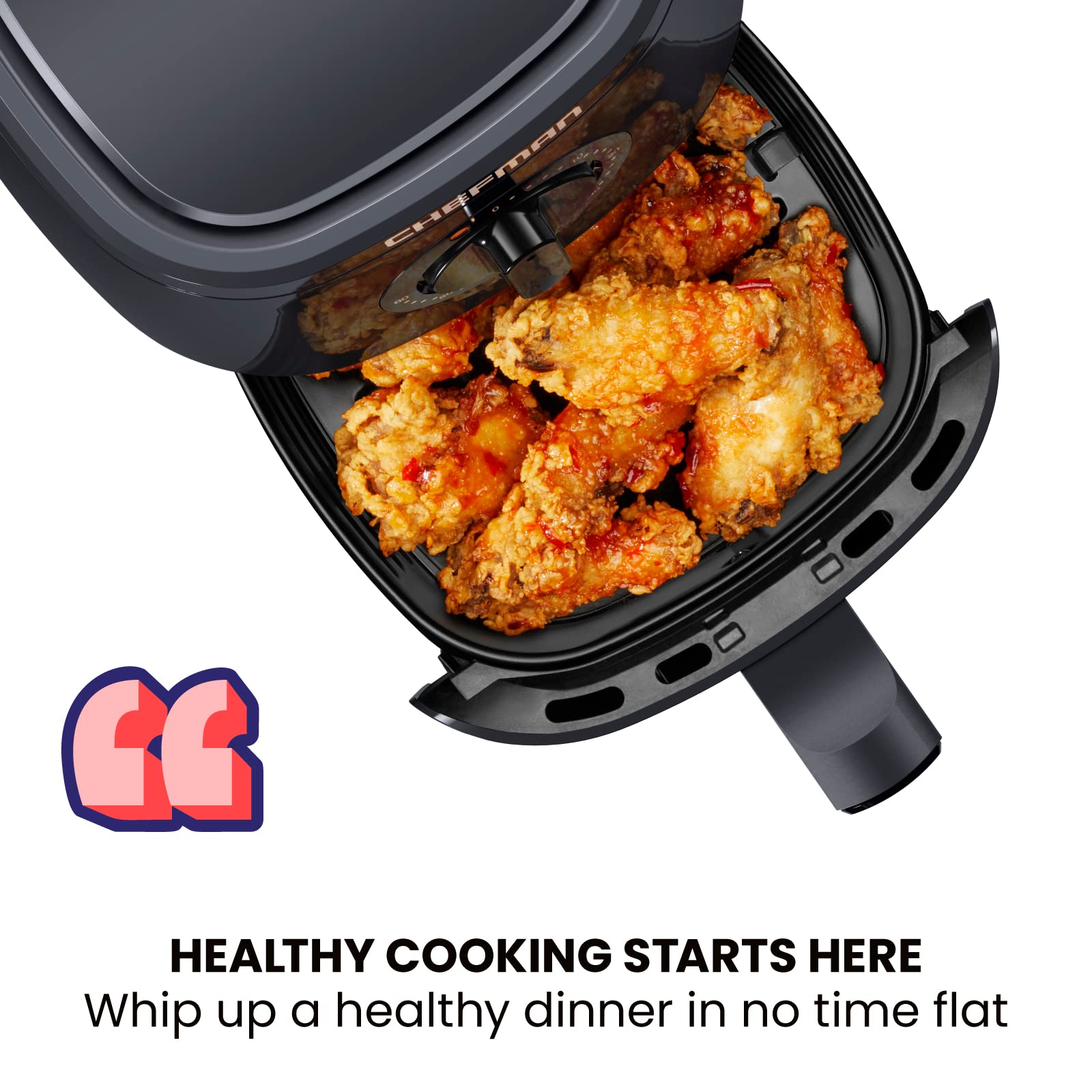 Chefman TurboFry 2-Quart Air Fryer - Oil-Free Healthy Cooking, Dishwasher Safe Basket & Tray, 60-Minute Timer, Adjustable Temp Control with Indicator Lights - Perfect for Crispy Fries, Chicken Wings & Family Meals