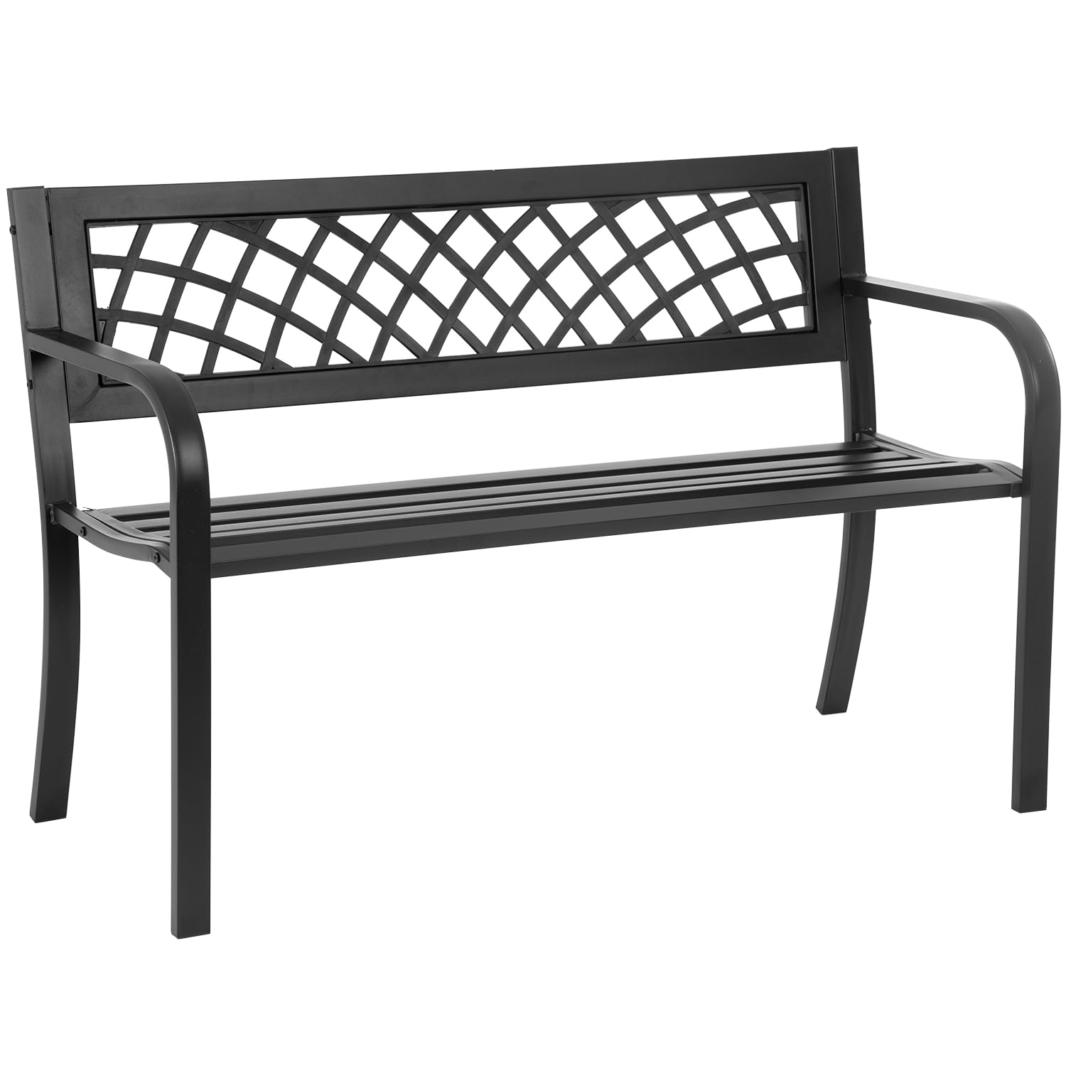 Sturdy Metal Garden Bench with Plastic Backrest & Armrests - Outdoor Patio Furniture for Yard, Porch, Park & Entryway - Durable Steel Frame Black Bench for Relaxing, Socializing & Enhancing Outdoor Spaces