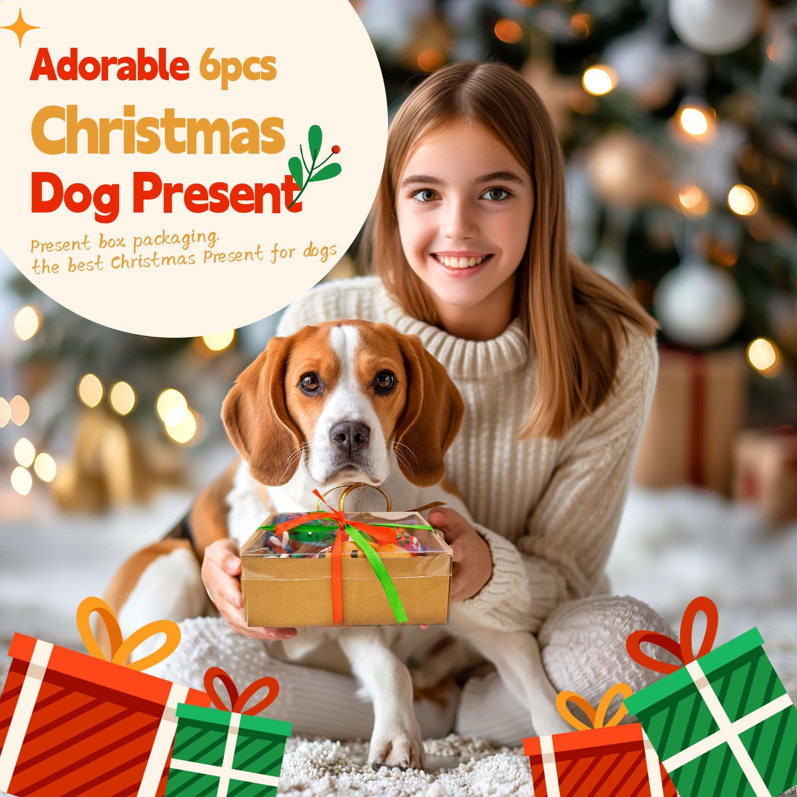 6Pcs Christmas Squeaky Dog Toys Set - Cute Holiday Chew Toys for Small & Medium Dogs with Squeaker (Tree & Reindeer) - Perfect for Puppy Playtime, Christmas Gifts & Interactive Training