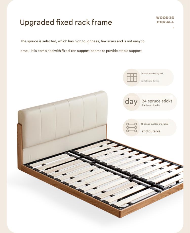 Solid Oak Wood Modern Minimalist Soft Leaning Bed Frame - Queen Size Platform Bed for Bedroom, Guest Room & Small Spaces