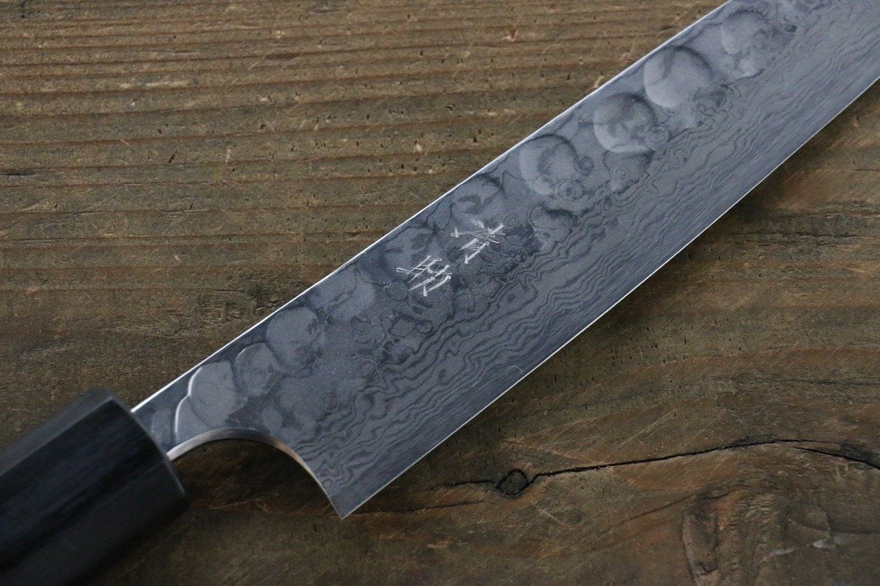 Premium Seisuke Blue Steel No.2 Hammered Damascus Petty Utility Knife 150mm with Shitan Handle - Perfect for Slicing, Peeling & Precision Kitchen Tasks