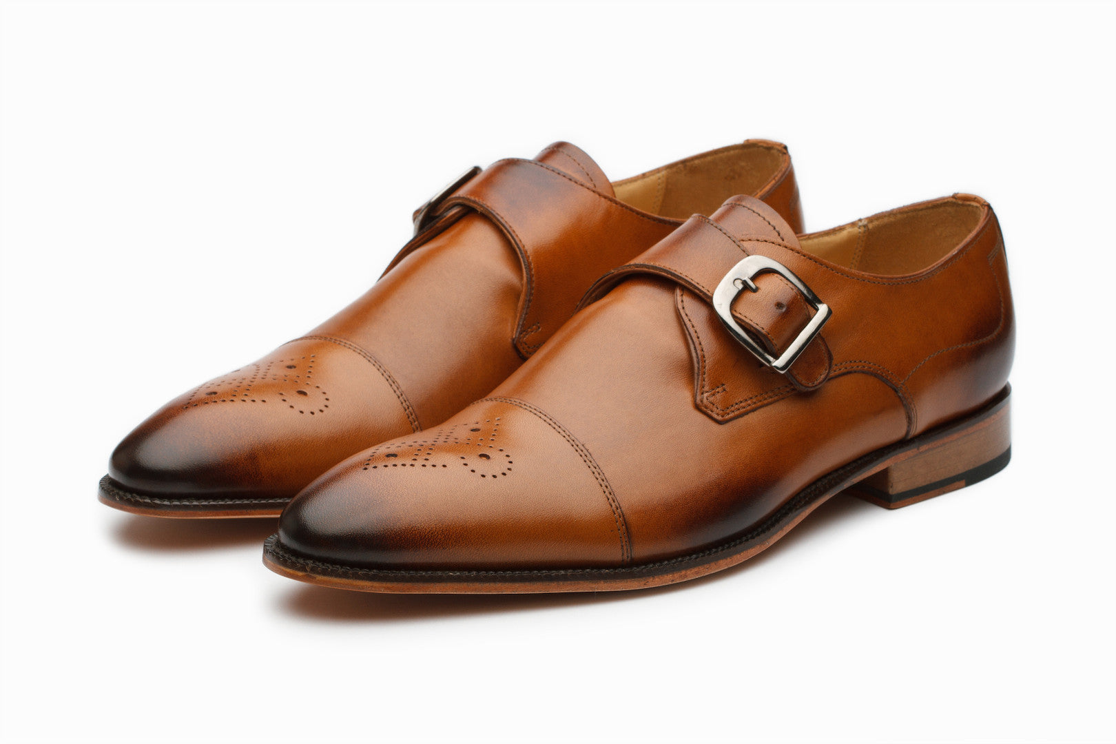 Men's Genuine Leather Single Monk Strap Dress Shoes in Tan - Perfect for Business, Formal Events & Weddings