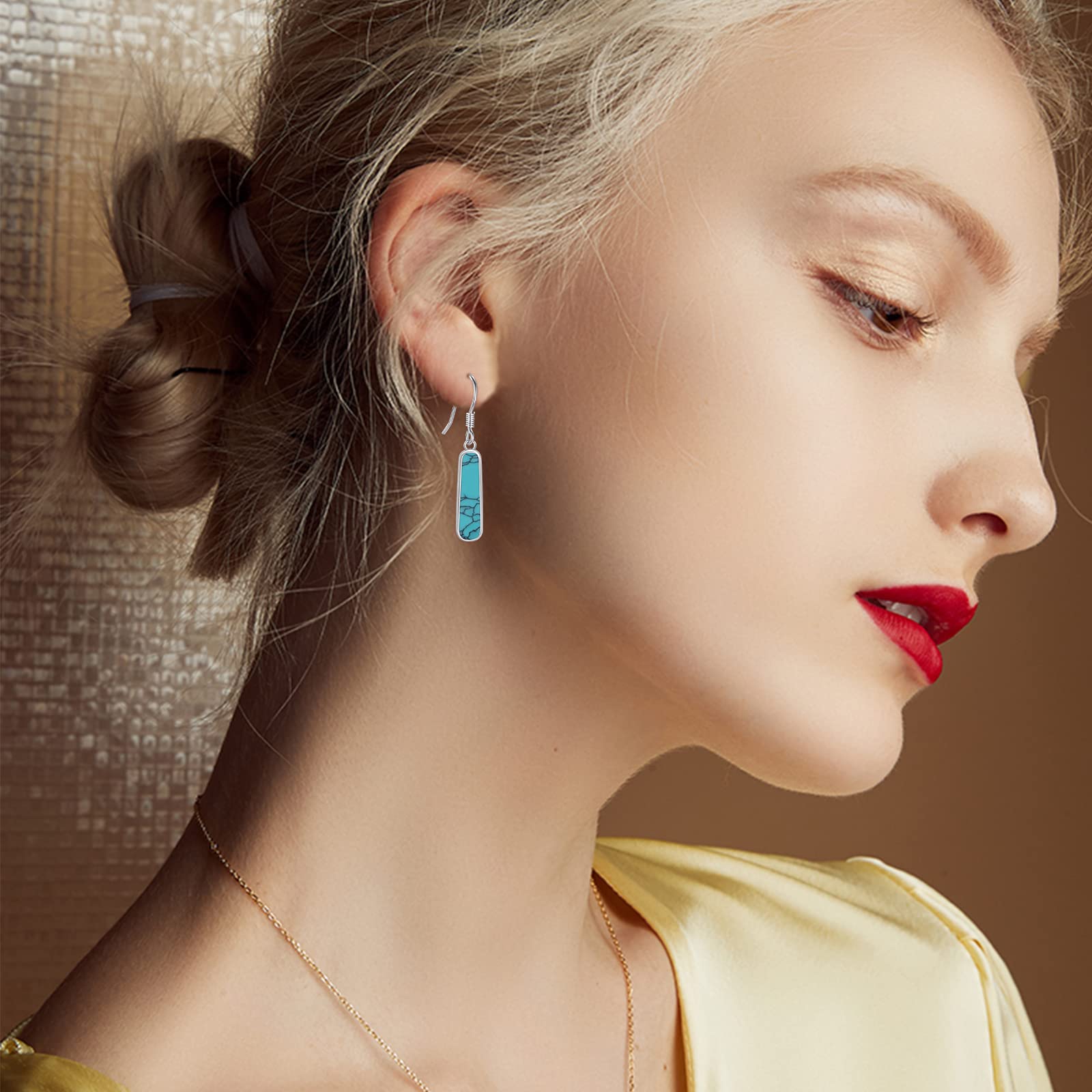 Turquoise Dangle Earrings for Women - S925 Sterling Silver Rectangle Leverback Gemstone Jewelry | Perfect for Parties, Weddings & Everyday Wear