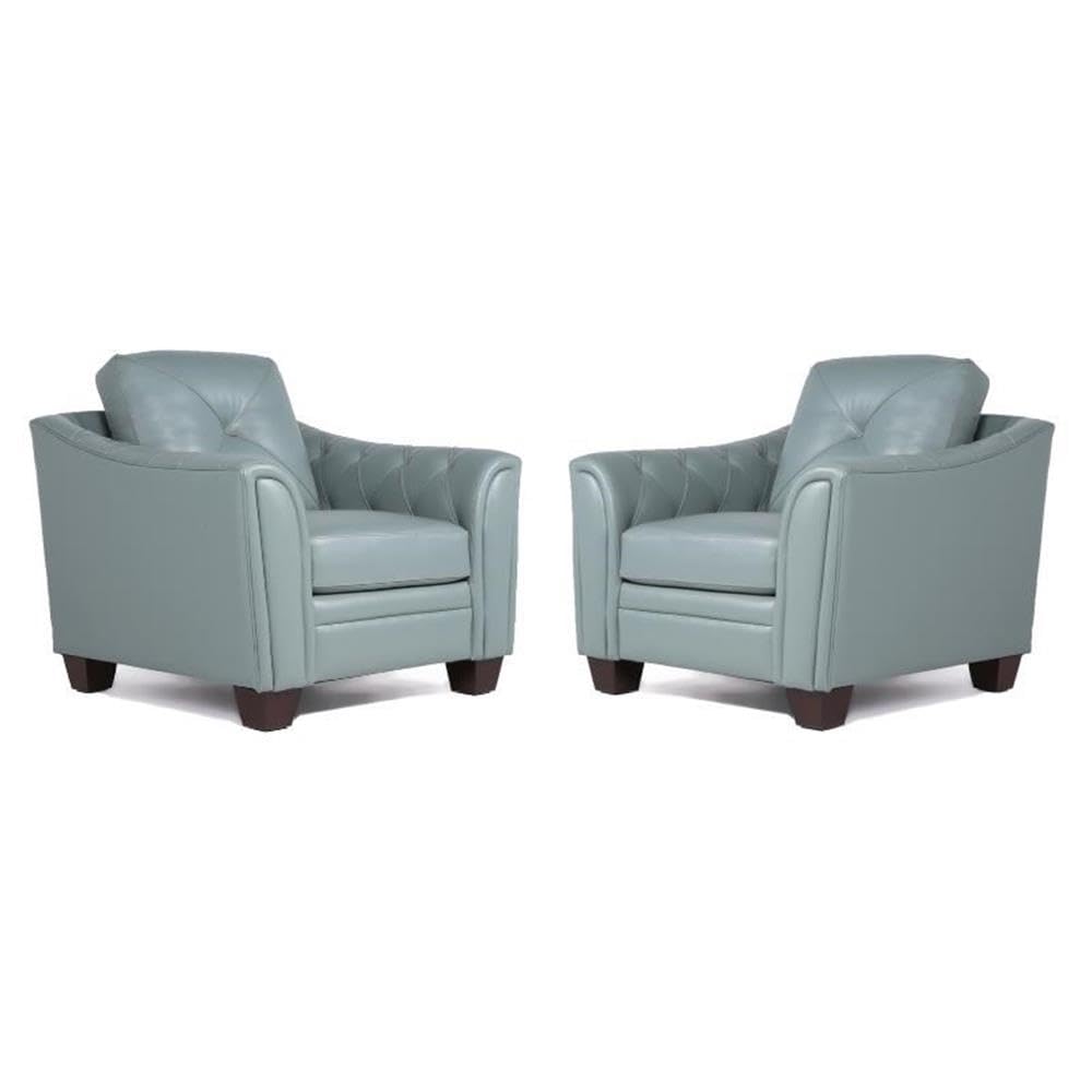 Home Square 2-Piece Tufted Leather Accent Chair Set in Spa Blue - Modern Living Room Furniture for Home Office, Lounge & Reading Nook