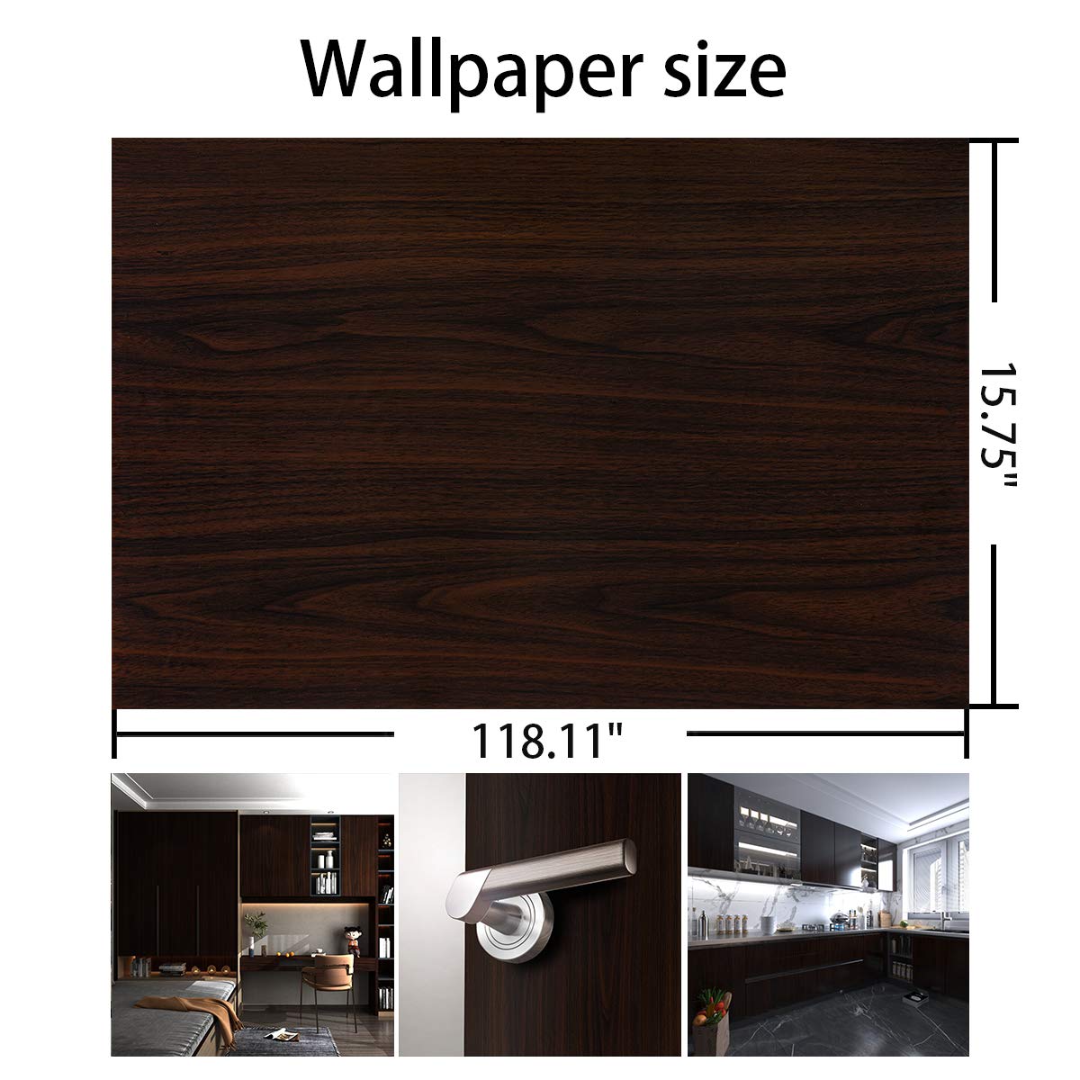Dark Brown Walnut Wood Grain Peel and Stick Wallpaper - Waterproof Self-Adhesive Film for Kitchen Cabinets, Furniture, Tables, Floors & Shelves - Easy DIY Home Decoration & Surface Protection