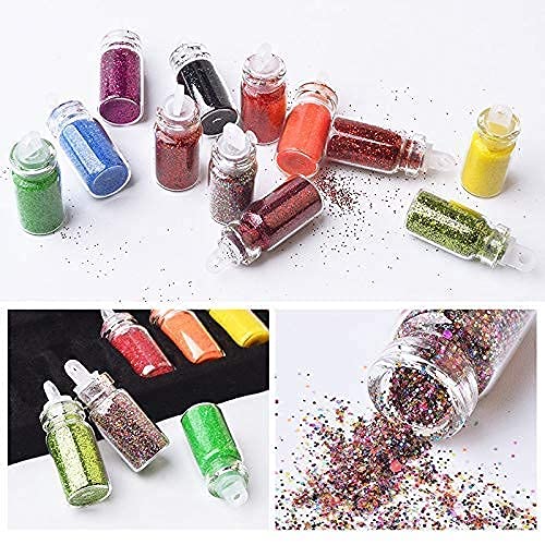 Qumeidie 3D Glitter Nail Art Set - 48 Multicolor Nail Glitter Bottles for DIY Manicure, Nail Salon & Party Nail Designs