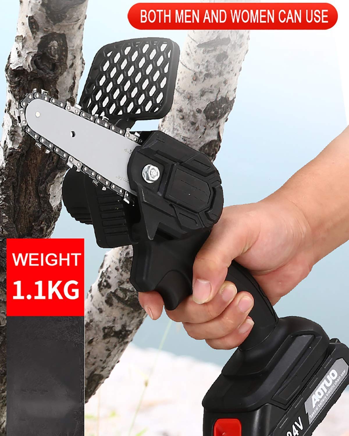4-Inch Cordless Mini Handheld Electric Chainsaw - Portable Battery-Powered Saw with Charger for Tree Branch Wood Cutting - Perfect for Yard Work, Gardening, and DIY Projects