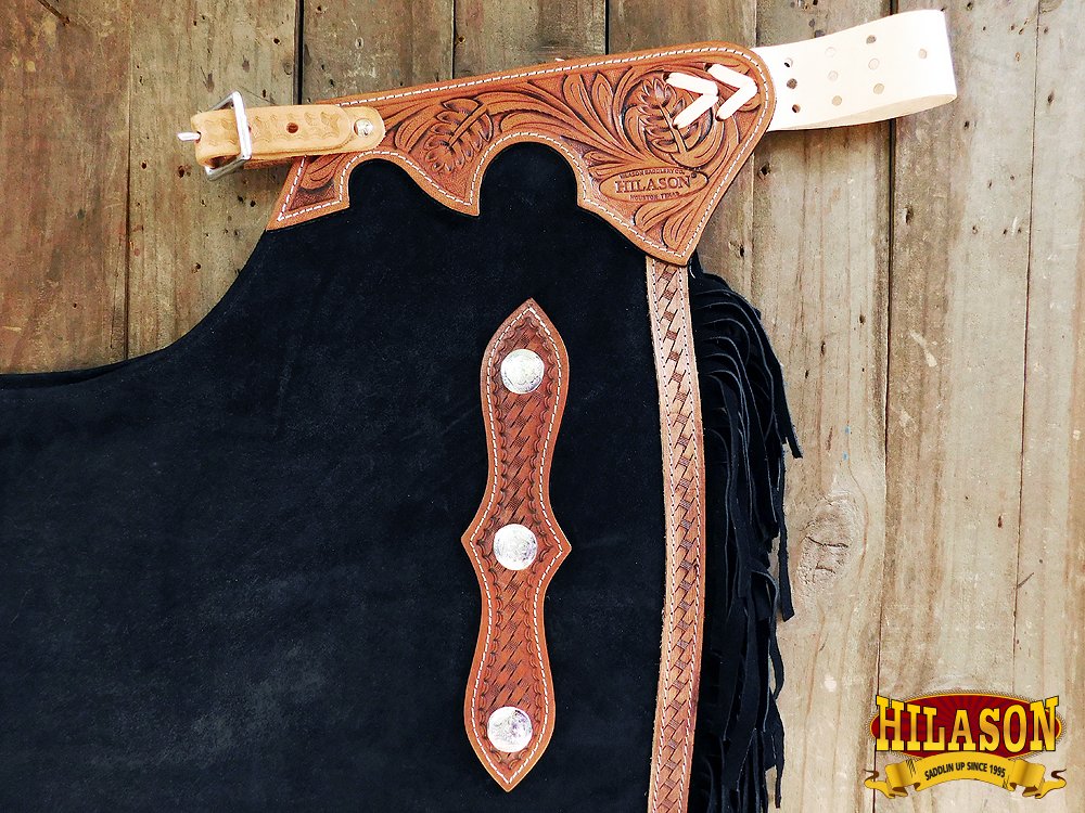 HILASON Pro Bull Riding Leather Chinks for Adults – Handmade Western Rodeo Bronc Chinks with Hand Tooled Design – Durable Leather Chaps for Cowboy Rodeo & Ranch Work – Perfect for Professional Riders and Ranch Hands
