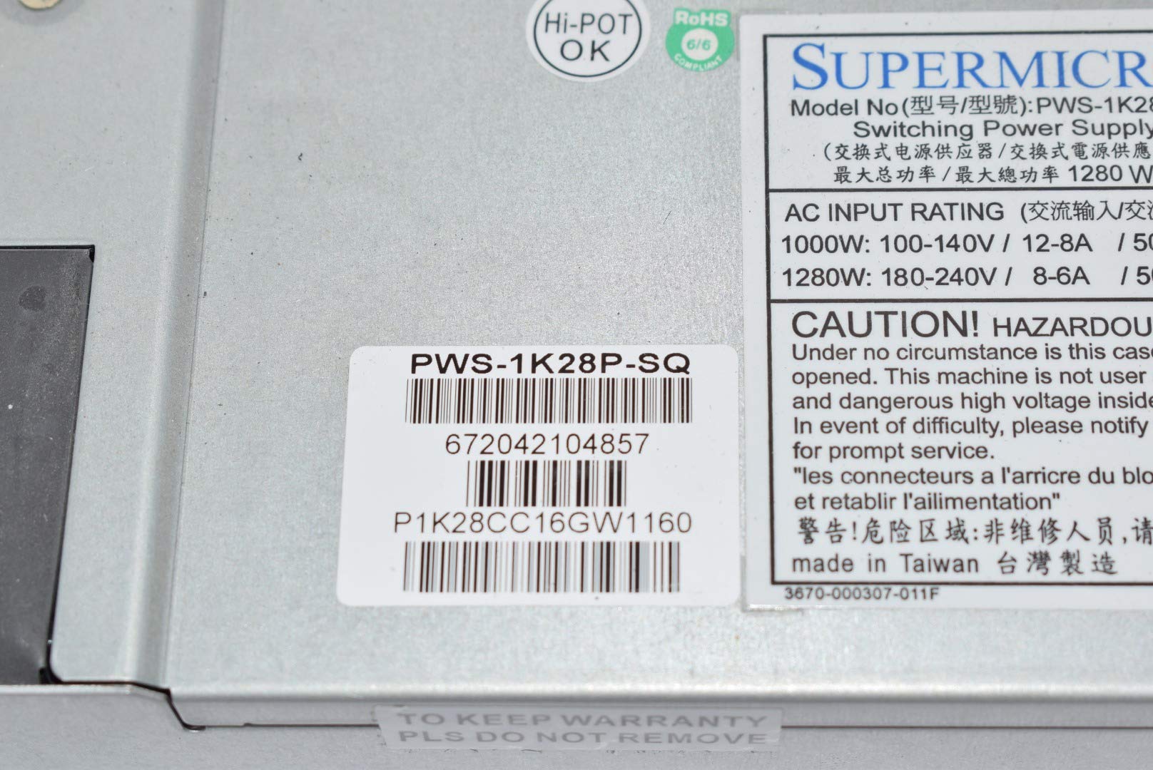Supermicro PWS-1K28P-SQ 1280W 80 Plus Platinum Power Supply with PMBus - High Efficiency Server PSU for Data Centers, Workstations & Enterprise Systems