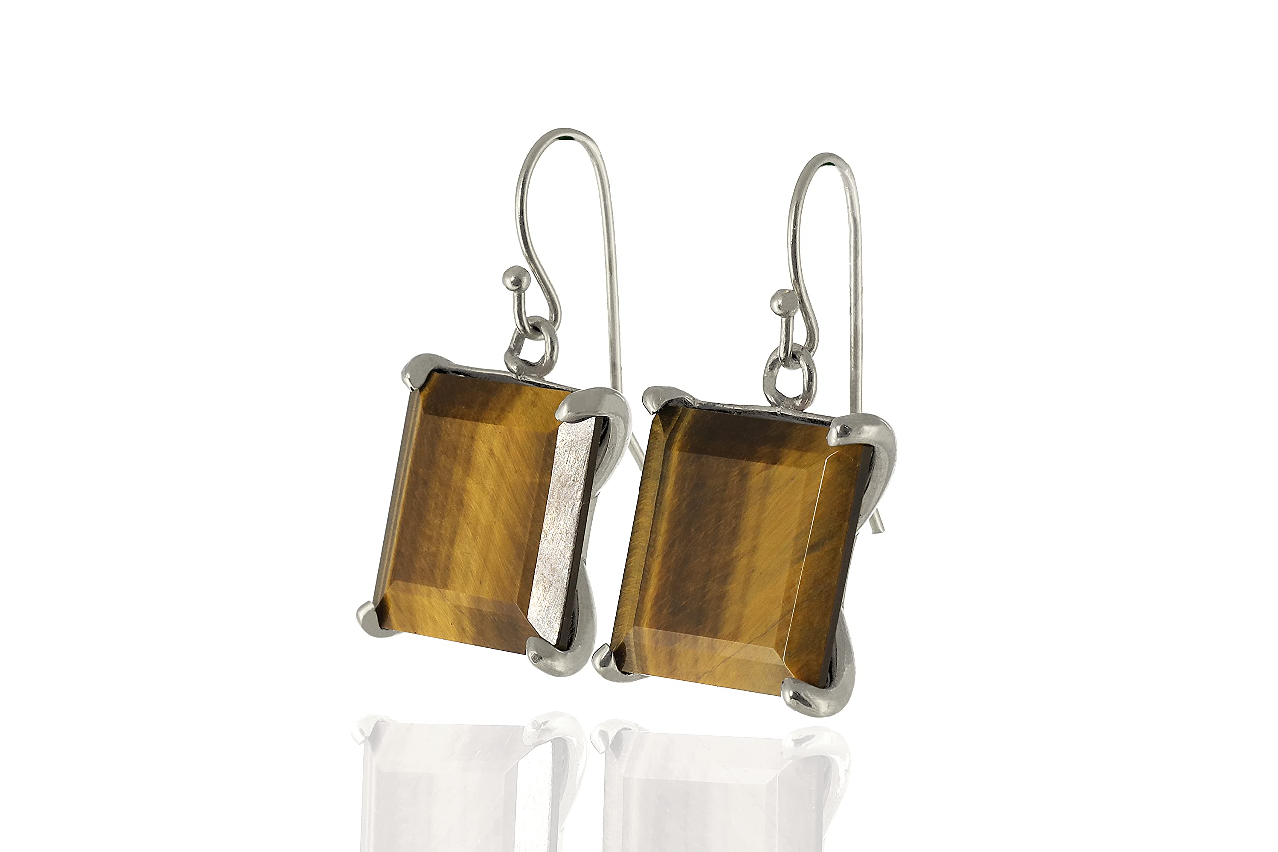 Luxury Tiger Eye Square Statement Earrings for Women - Large Gold Dangle Earrings with Genuine Gemstone - Elegant & Chic Jewelry for Parties, Weddings & Evening Events