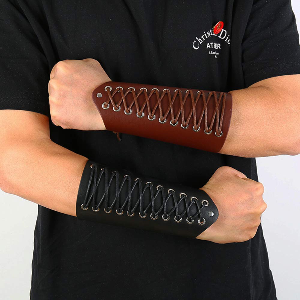 AZORA Genuine Leather Gauntlet Wristband - Medieval Bracers Armor Set with Buckle Closure (2-Piece) - Perfect for LARP, Cosplay & Renaissance Fairs