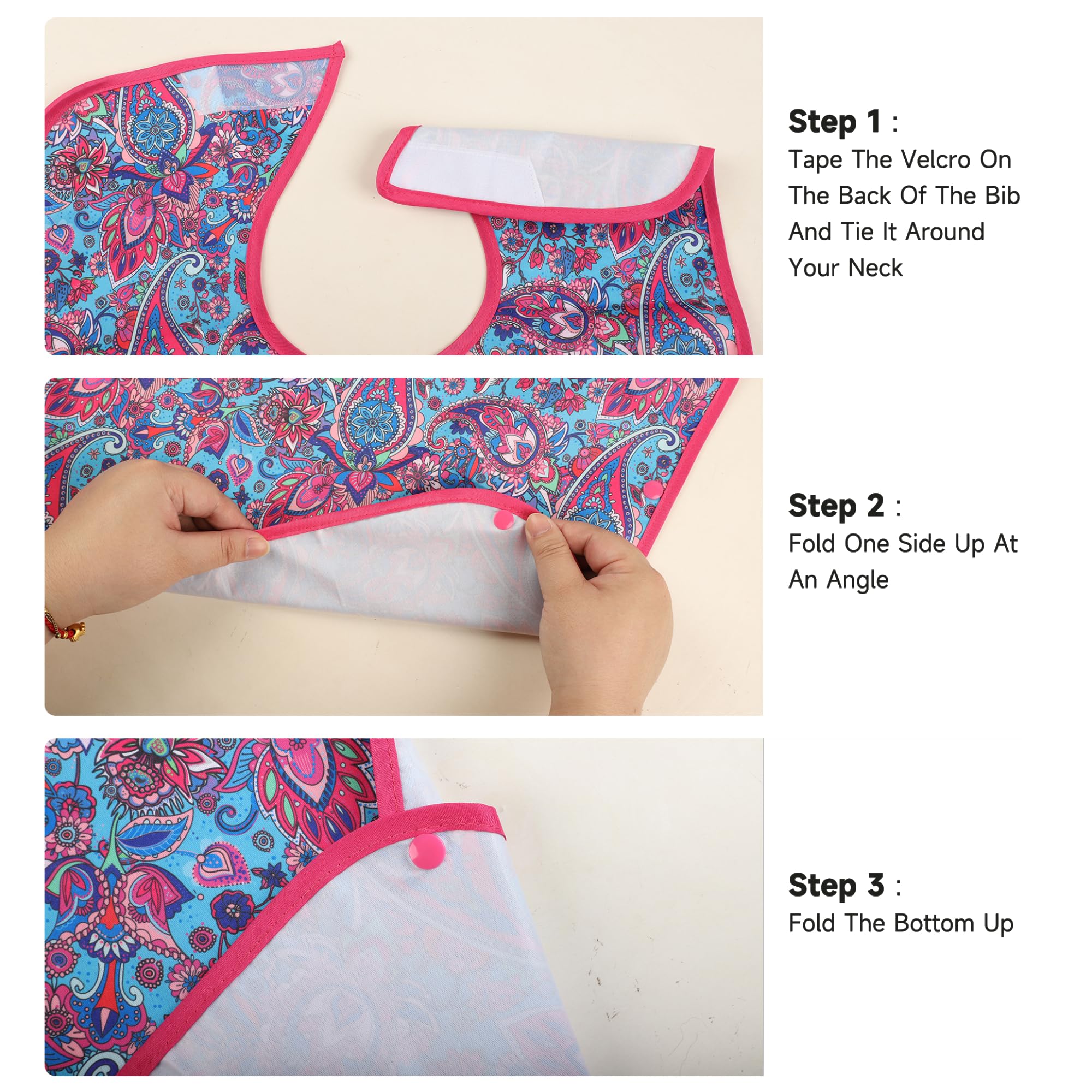 **3-Pack Reusable Waterproof Adult Bibs with Crumb Catcher - Washable Clothing Protector for Mealtime, Elderly Care & Special Needs - Large Feeding Bib for Adults**