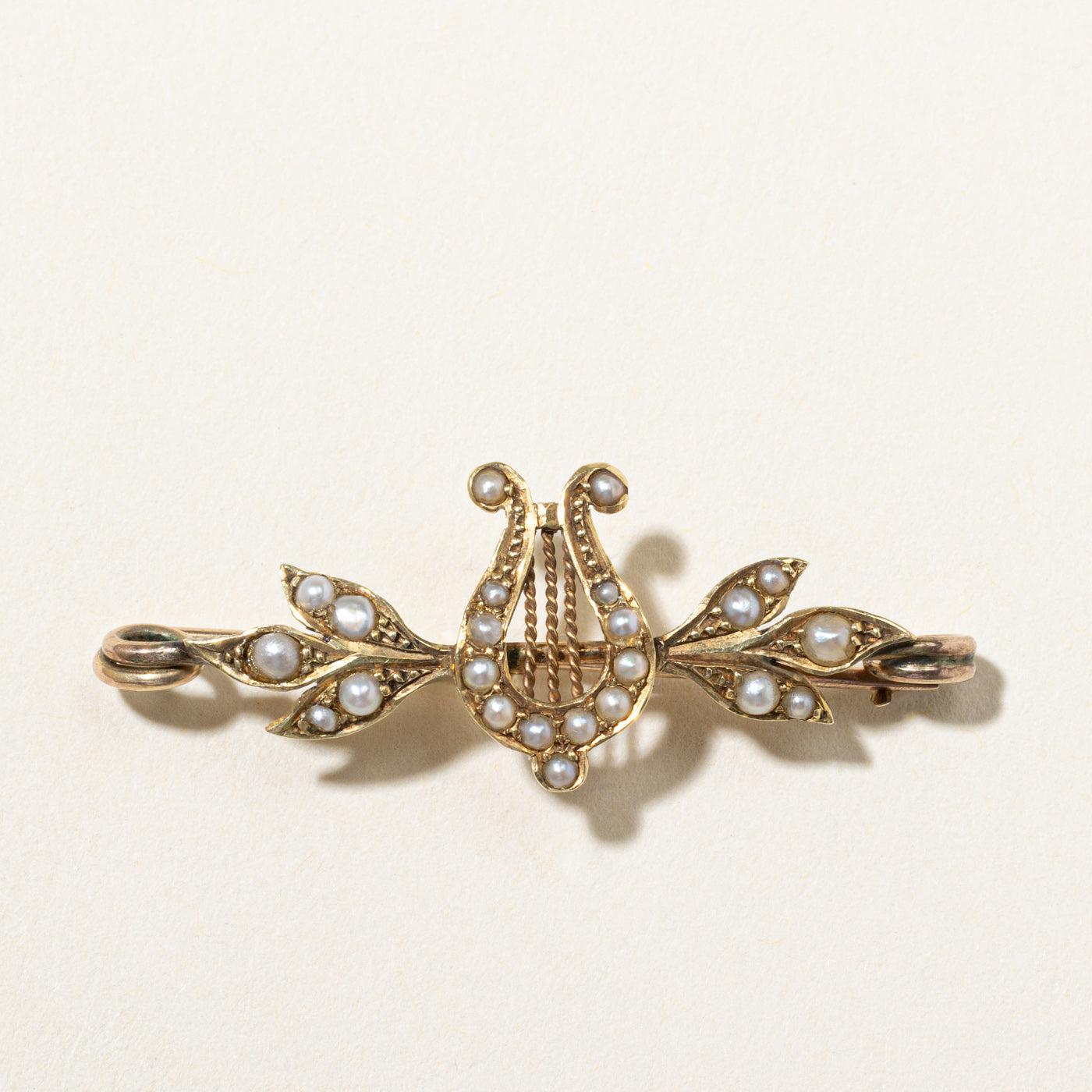 Vintage Edwardian Lyre Seed Pearls Brooch - Antique Gold Tone Jewelry for Women - Perfect for Weddings, Vintage Fashion & Special Occasions