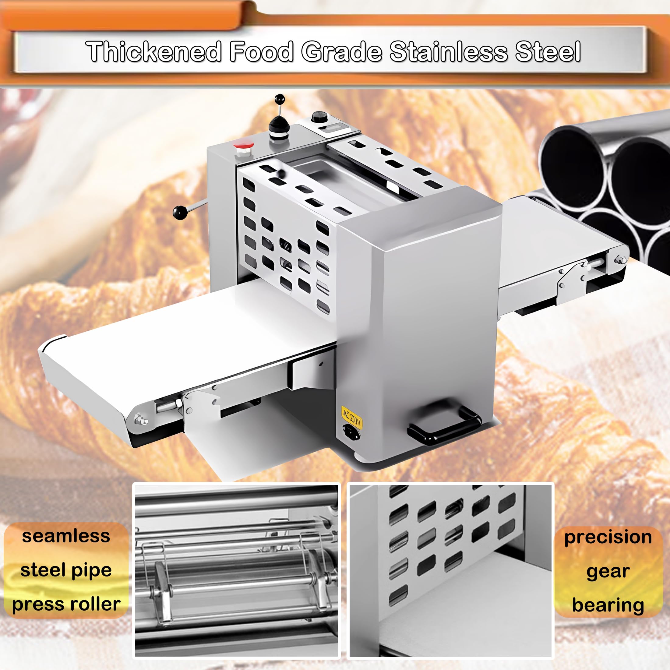 INTSUPERMAI Commercial Dough Sheeter Machine - 49.2×13.8 Inch Reversible Countertop Dough Press with Conveyor Belt for Croissants, Puff Pastry & Bakery - 110V Electric Dough Roller - Perfect for Bakeries, Restaurants & Home Baking