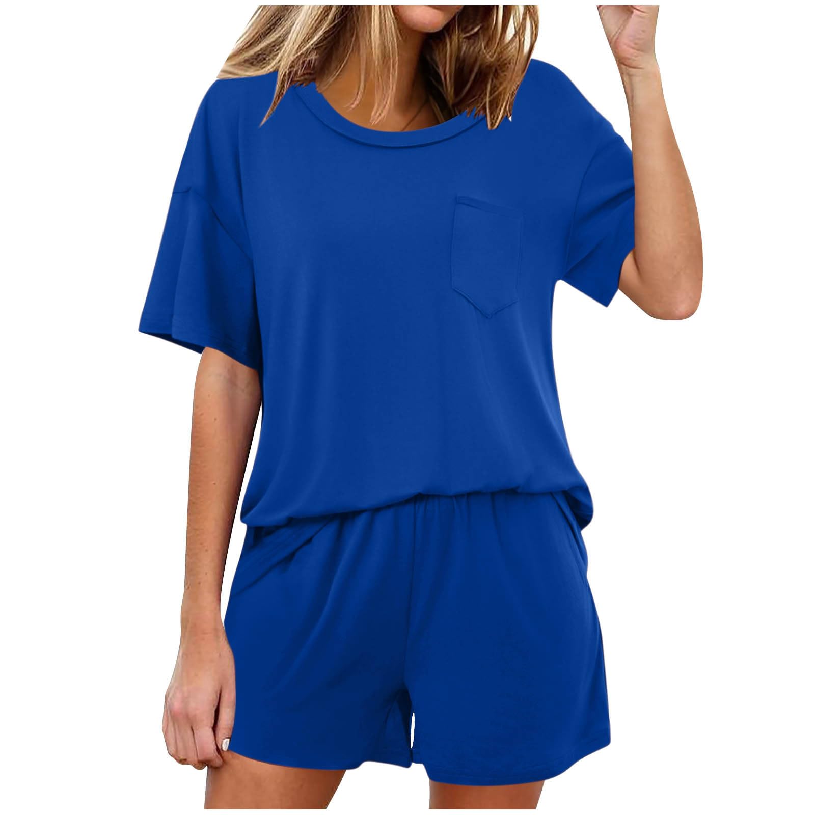Women's 2-Piece Lounge Set - Soft Summer Pajama Shorts & Round Neck Top Sleepwear - Comfortable Casual Outfit for Home, Travel & Relaxation - Size 6X-Large