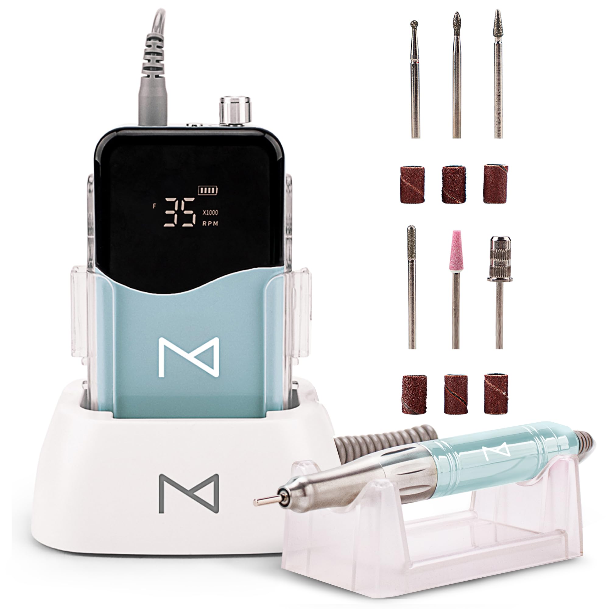 Professional Nail Drill Machine - Coreless 2-in-1 Electric Nail File, Cordless, 35000 RPM, HD Display - Salon & Home Manicure Pedicure Kit (Teal) - Perfect for Nail Art, Acrylics & Gel Extensions