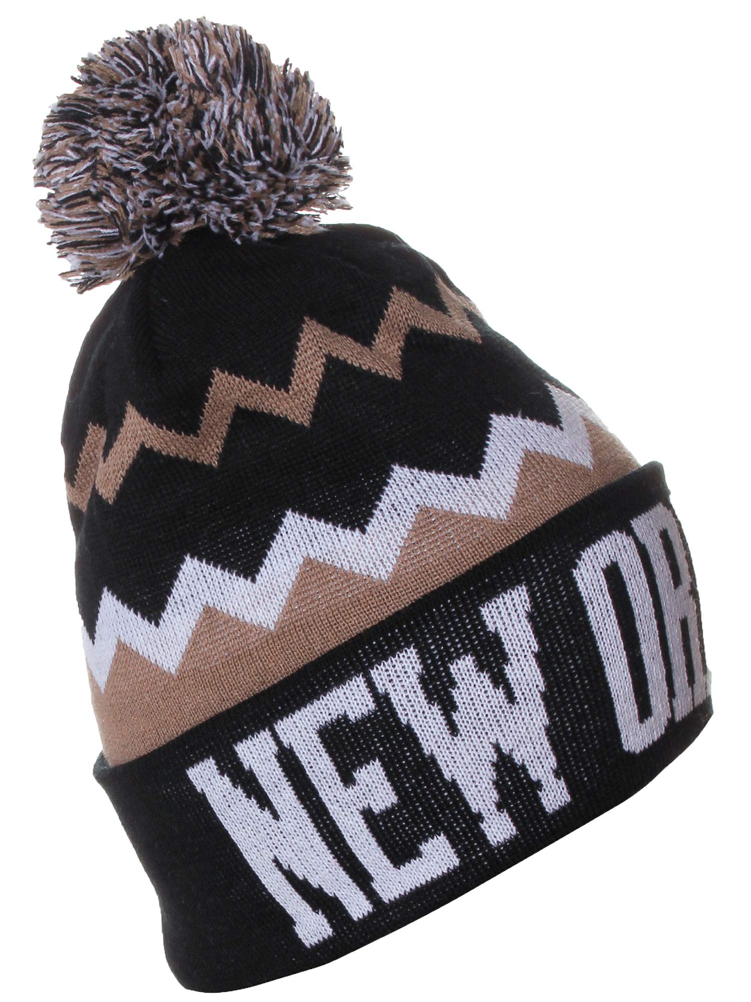 USA Chevron Zig Zag Pom Pom Knit Beanie Hat - Cozy Winter Accessory for Women & Men - Perfect for Snow Days, Outdoor Activities & Casual Fashion