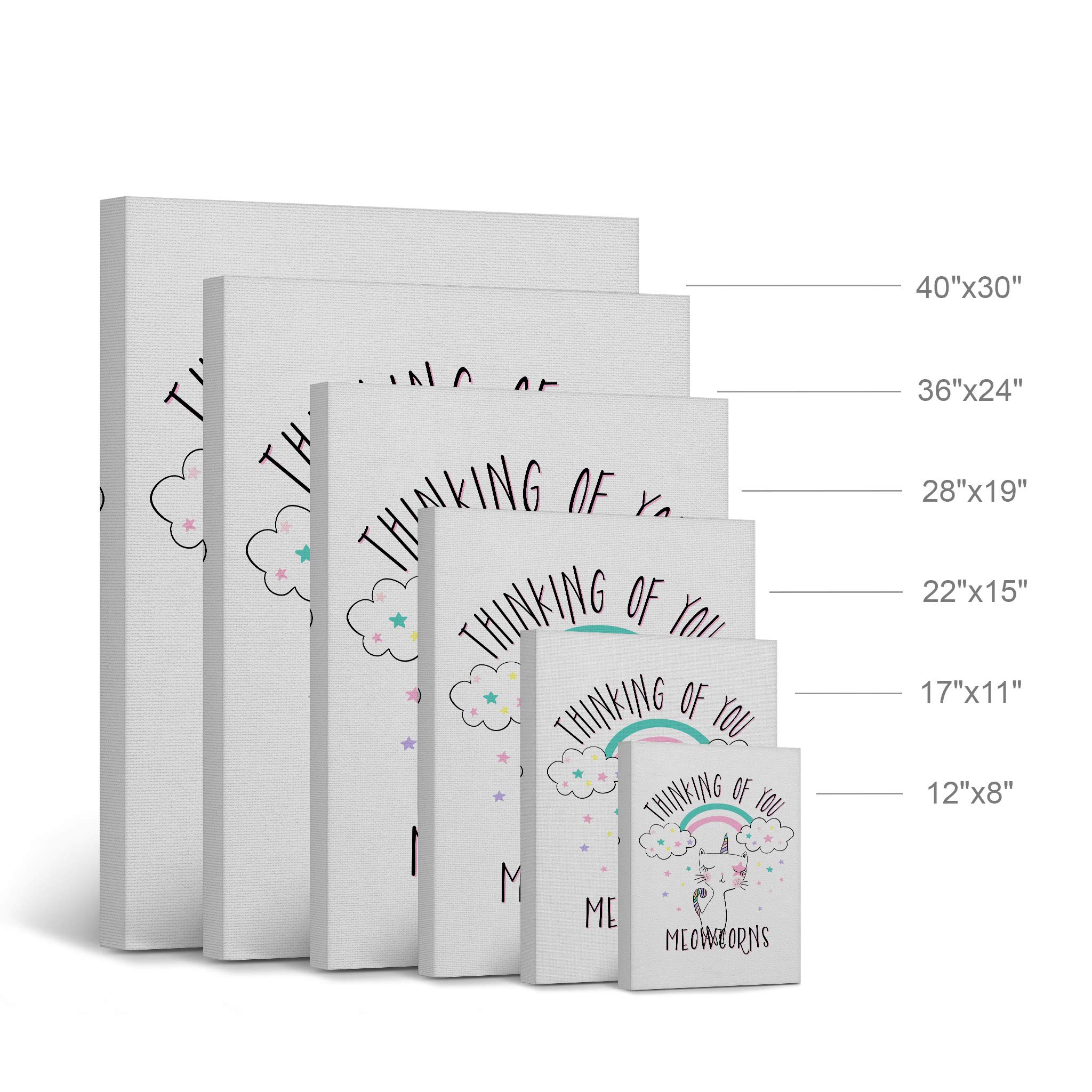 Smile Art Design 'Thinking of You Meowcorns' Quote Canvas Print - Unicorn Wall Decor for Kids Room, Baby Nursery & Home - Ready to Hang 12x8 Inch Made in USA | Perfect for Birthday Gifts, Baby Showers & Room Makeovers
