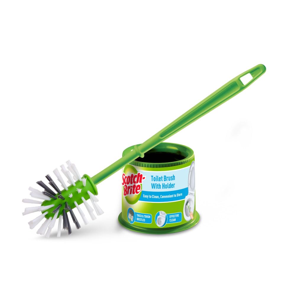 Scotch-Brite Toilet Cleaning Brush with Holder - Durable Plastic Bristles for Effective Scrubbing - Bathroom Cleaning Tool for Toilet Bowl, Sink & Shower
