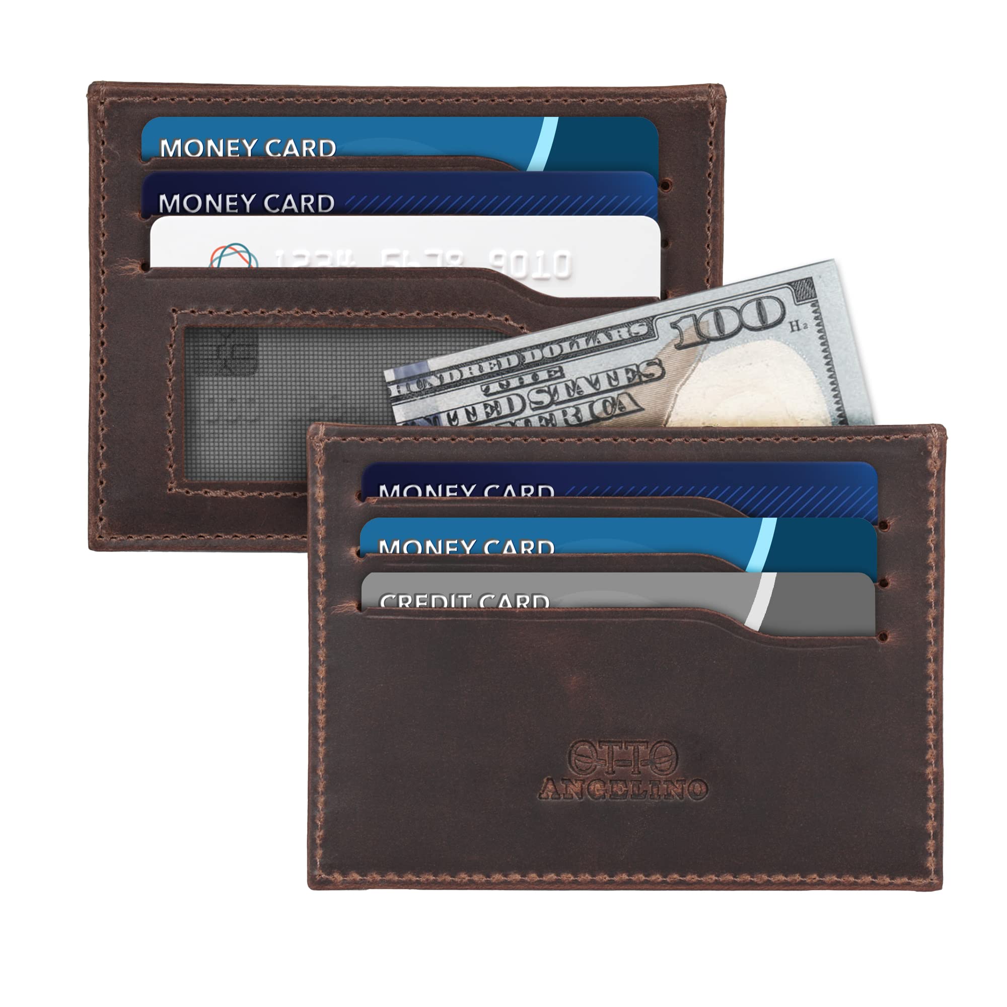 Genuine Leather Ultra Slim Minimalist Cardholder Wallet for Men & Women - RFID Blocking, Compact & Lightweight - Perfect for Travel, Business & Everyday Use