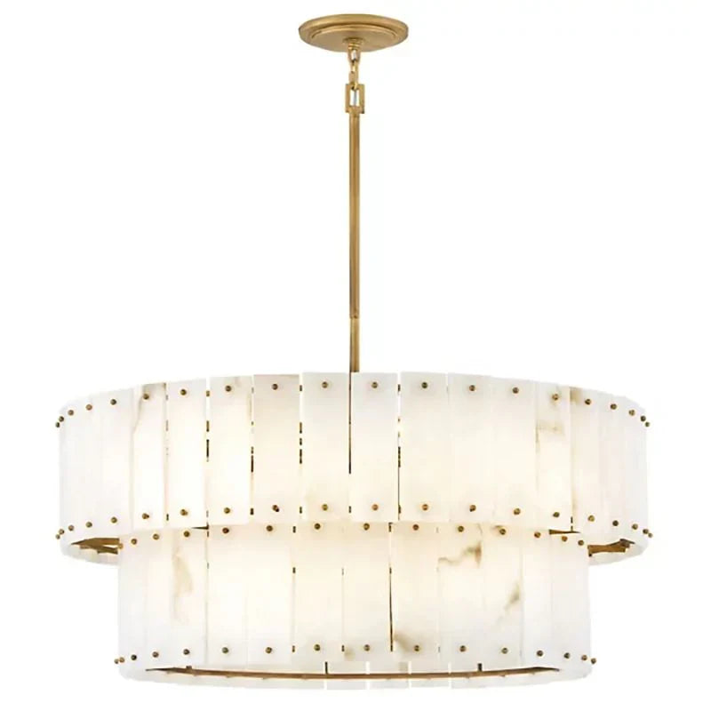 Alabaster Rancho 2-Tier Round Chandelier - 34.25 Inch Diameter Modern Ceiling Light Fixture for Dining Room, Living Room & Bedroom Lighting