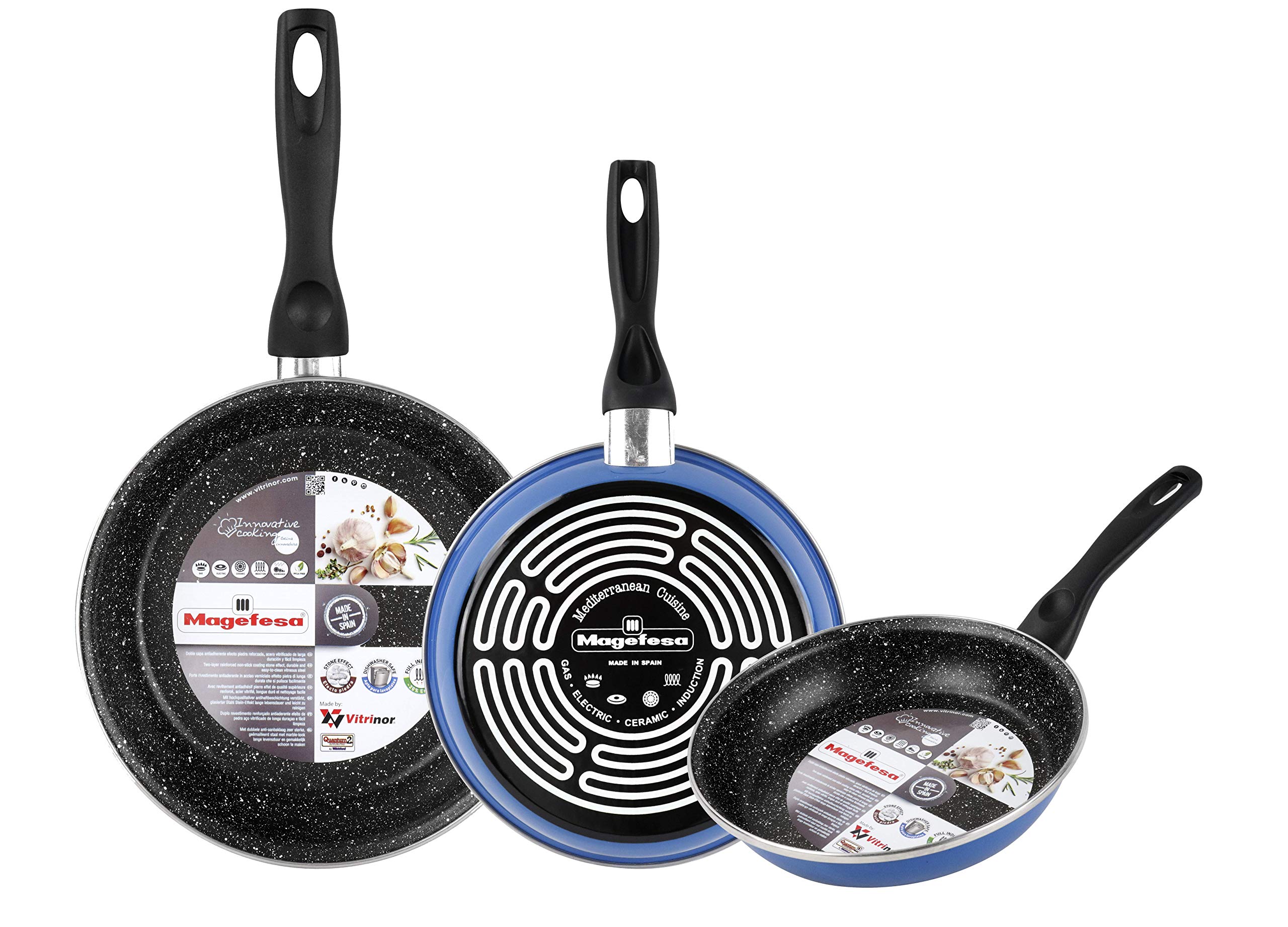 Magefesa K2 Blue Non-Stick Cookware Set - 3-Piece (20/24/28 cm) Stone Effect Induction Compatible Pans - 50% Energy Saving - Perfect for Gas, Electric & Induction Stoves - Ideal for Frying, Sautéing & Everyday Cooking