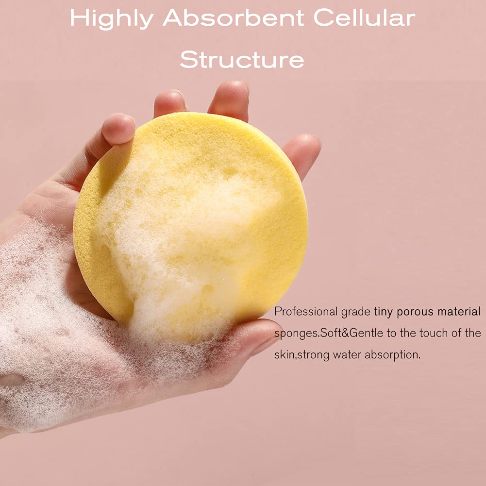 60 Pcs Compressed Facial Sponges - Professional Makeup Remover & Exfoliating PVA Sponge Pads for Women (Yellow & Pink) | Gentle Face Cleansing, Spa & Skincare Routine