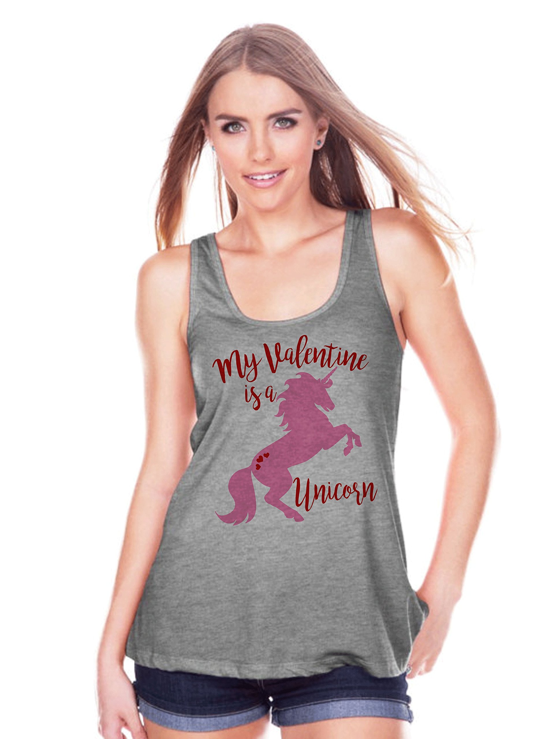 7 ate 9 Apparel Women's Valentine Unicorn Tank Top - Cute Graphic Tee for Valentine's Day Gifts, Date Nights & Casual Wear