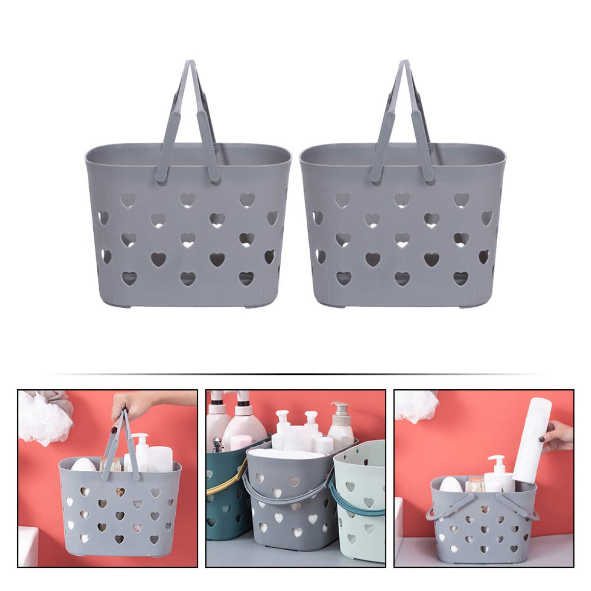 Cabilock 2-Pack Handheld Storage Baskets - Durable Plastic Organizer for Bathroom, Kitchen, Fruits & Vegetables - Decorative Hollow Design for Home Organization (Perfect for Countertop, Pantry & Laundry Room Storage)