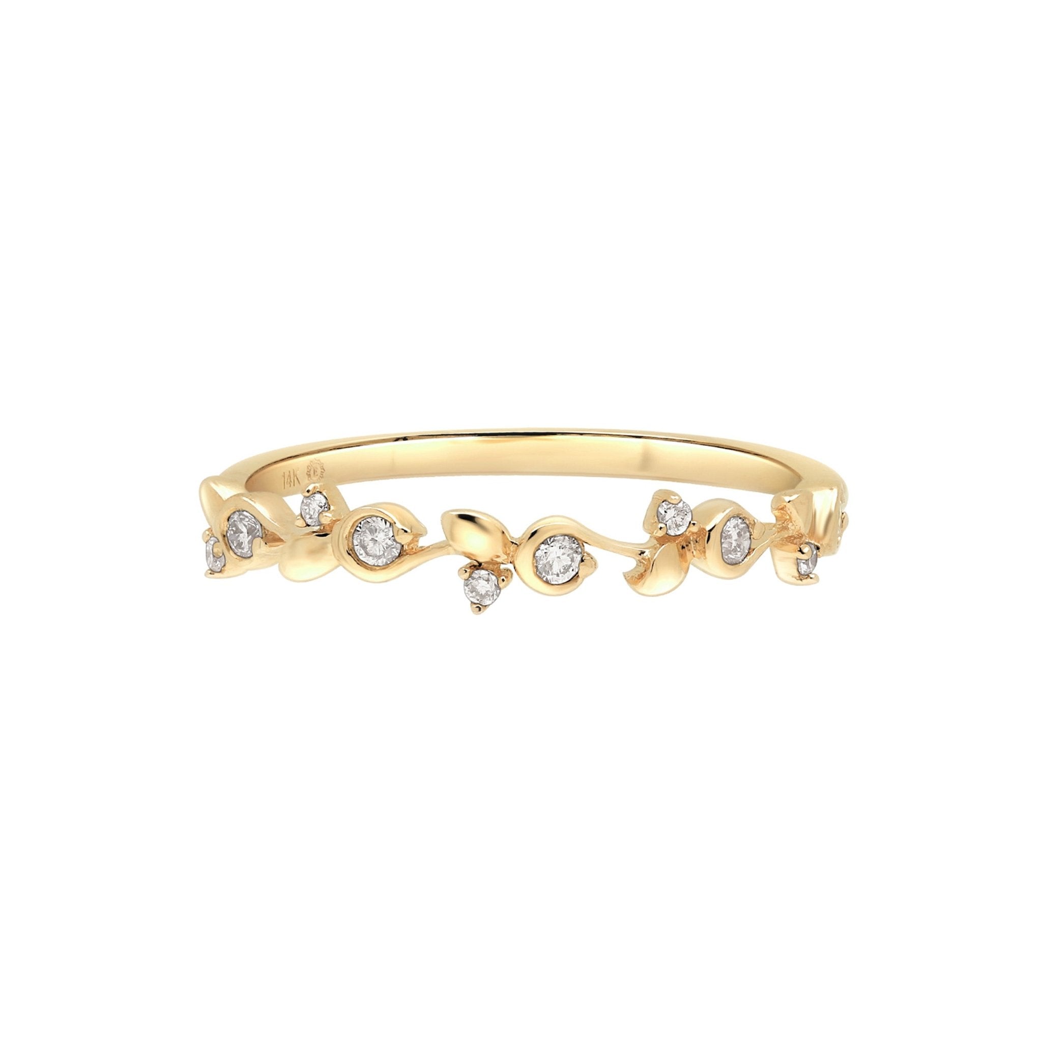 14K Yellow Gold Diamond Vine Ring for Women - Elegant Stackable Band for Wedding, Anniversary & Everyday Wear