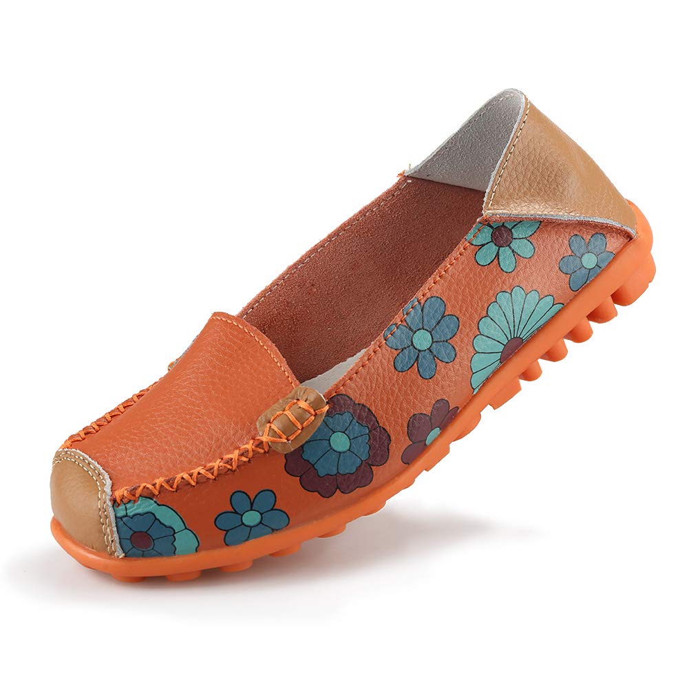 Ablanczoom Women's Comfortable Leather Floral Print Loafers - Casual Driving & Walking Shoes for Women | Perfect for Work, Travel & Everyday Wear