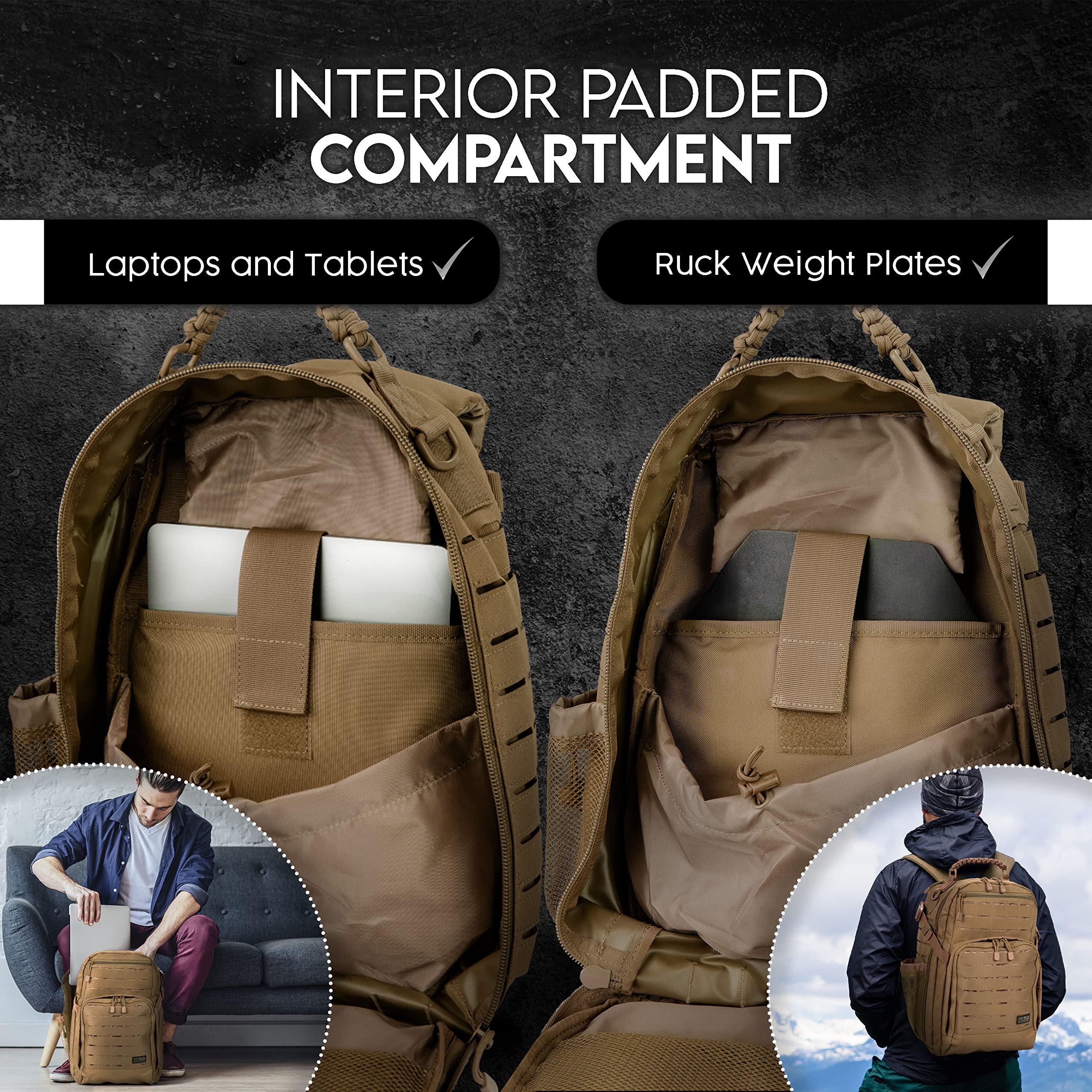 TLO Outdoors TacPack40L 40L Water Resistant Tactical Backpack - Durable Military Daypack, Hiking Rucksack, Travel Gear Bag & Laptop Backpack for Outdoor Adventures, Camping and Daily Commute