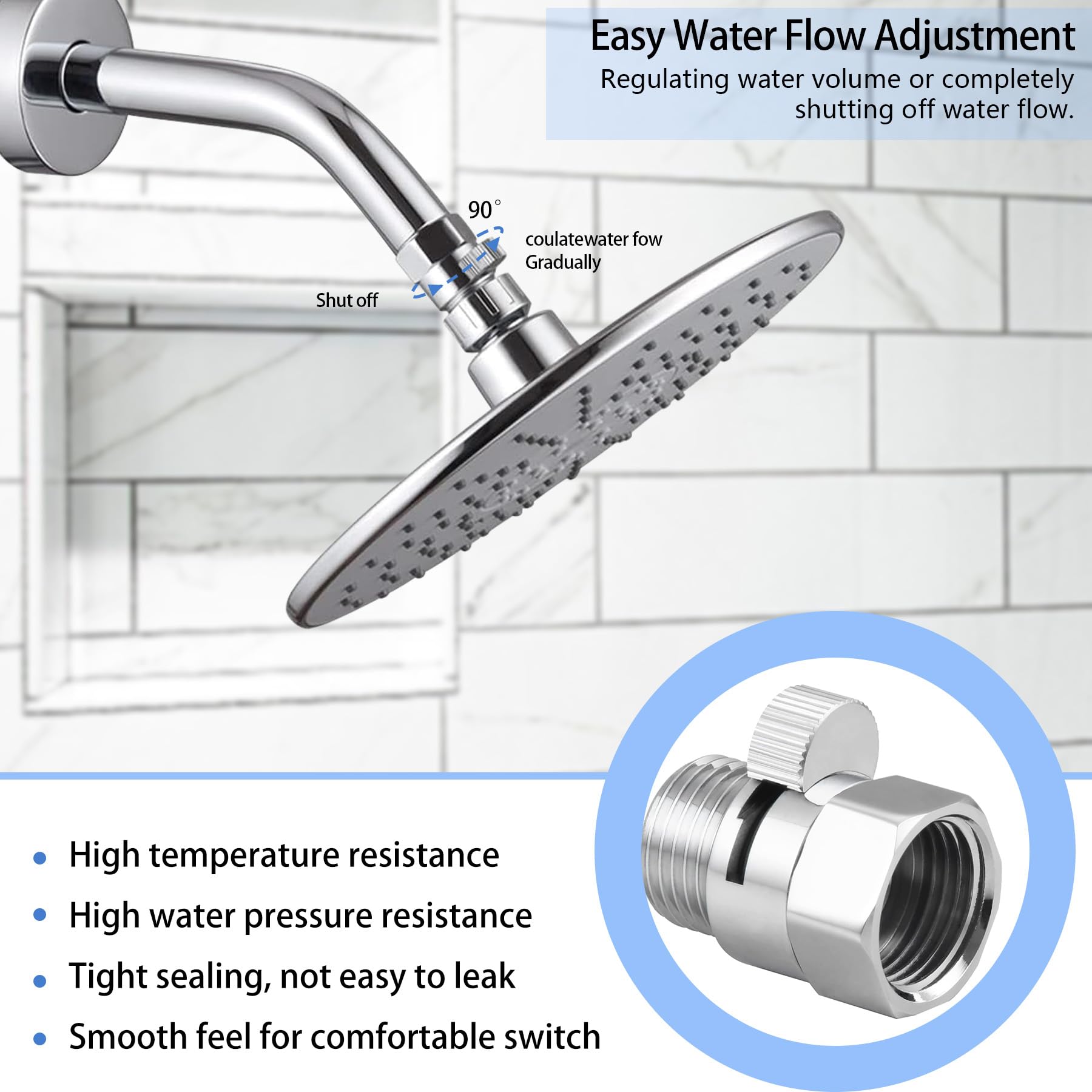 Worldwhere Shower Flow Control Valve - Brass Shut Off Valve for Hand Shower or Fixed Shower Head, G1/2