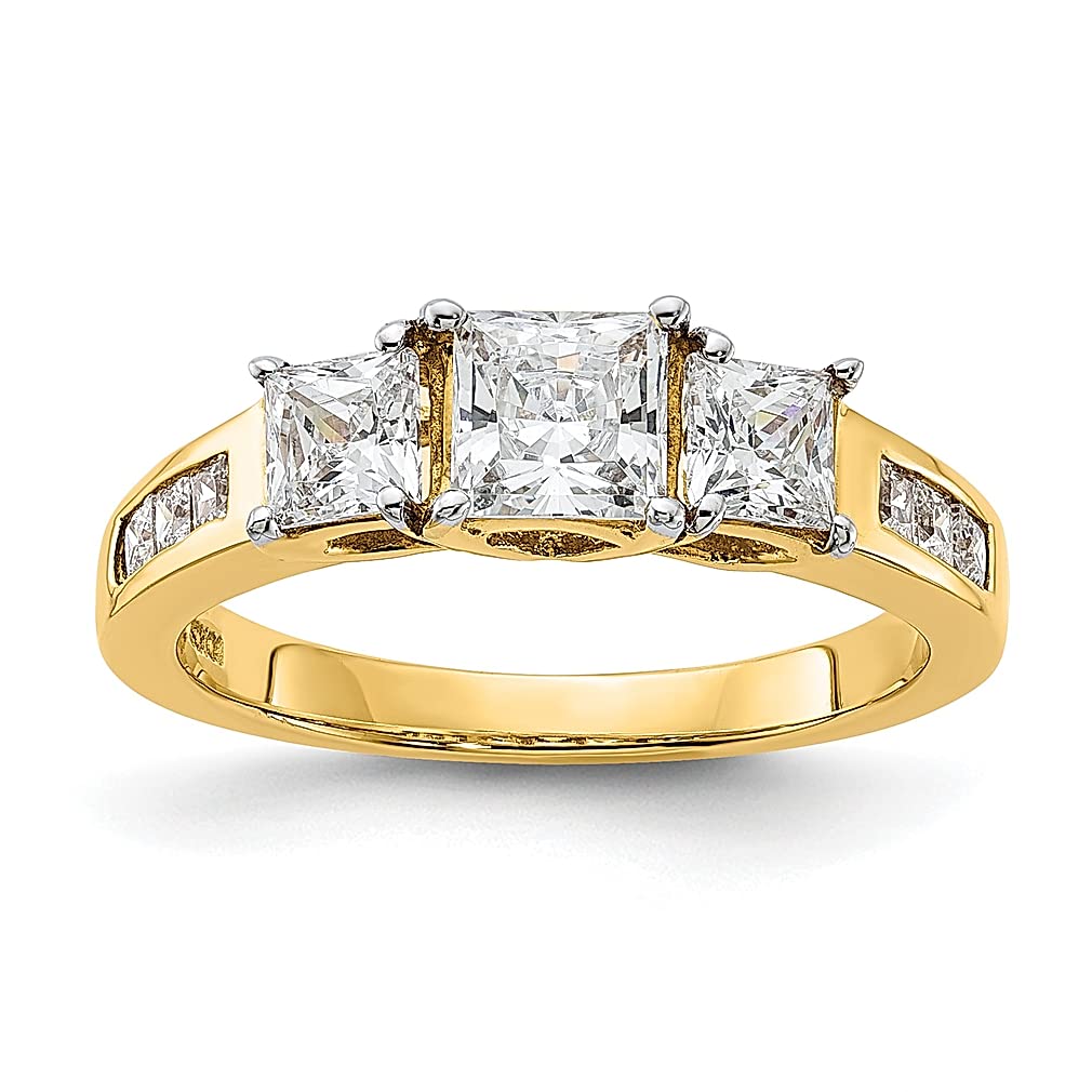 10K Yellow Gold 3 Stone Cubic Zirconia CZ Band Ring - Size 7.00 - Elegant Engagement Wedding Ring for Women - Perfect Anniversary, Valentine's Day & Birthday Gift for Her - Ideal for Proposals, Special Occasions & Everyday Luxury Wear