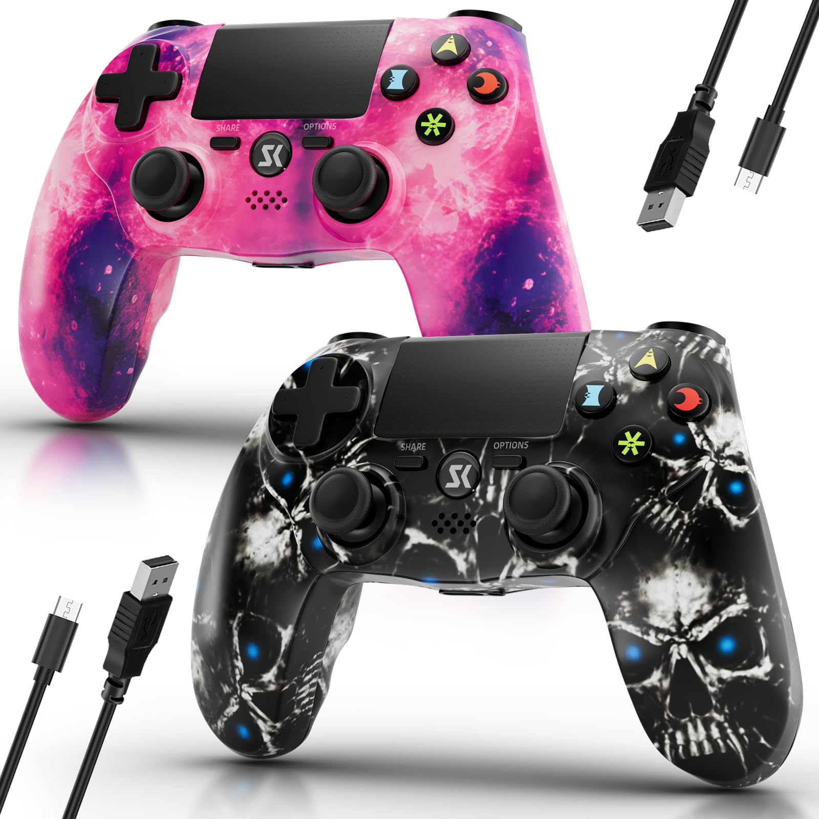 Wireless PS4 Controller 2 Pack - Compatible with Sony PlayStation 4, Slim & Pro - Dual Shock Vibration, 6-Axis Motion Sensor, Built-in Speaker, TouchPad & 800mAh Battery - Perfect for Gaming, Streaming & Multiplayer Sessions