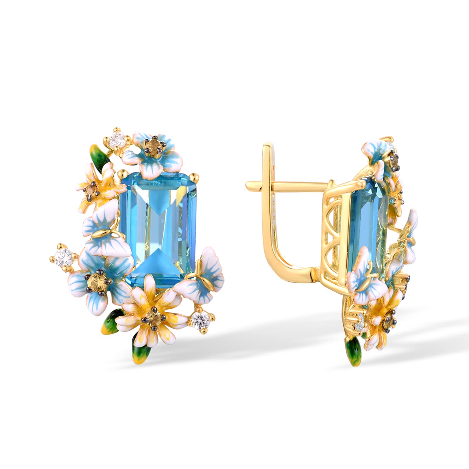 925 Sterling Silver Daisy Butterfly Earrings with Blue Glass Enamel - Elegant Floral Dangle Earrings for Women | Perfect for Weddings, Parties & Everyday Wear